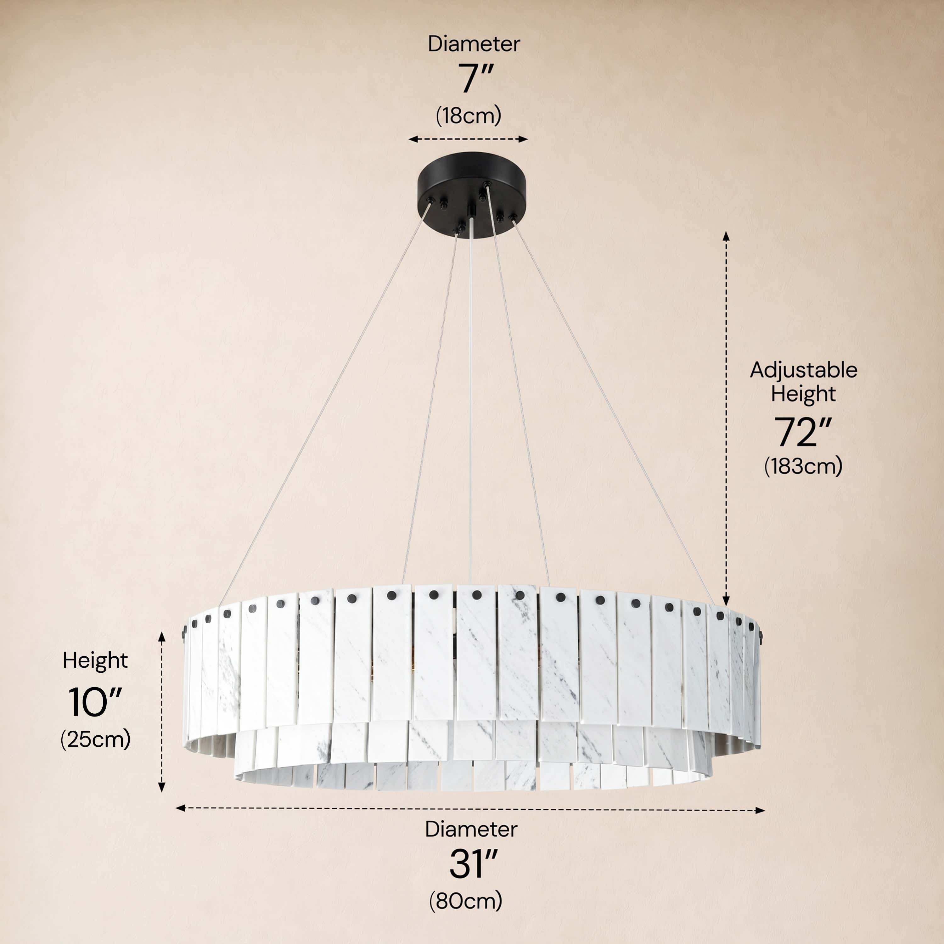 Pietra White Marble Tiered Drum Chandelier 24" 31"D