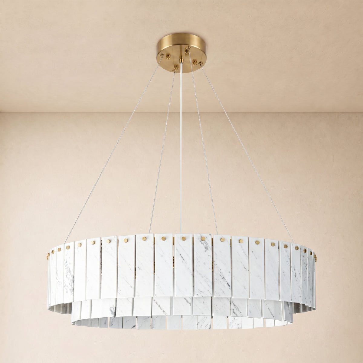 Pietra Porcelain White Marble Tiered Drum Chandelier 24" 31"D