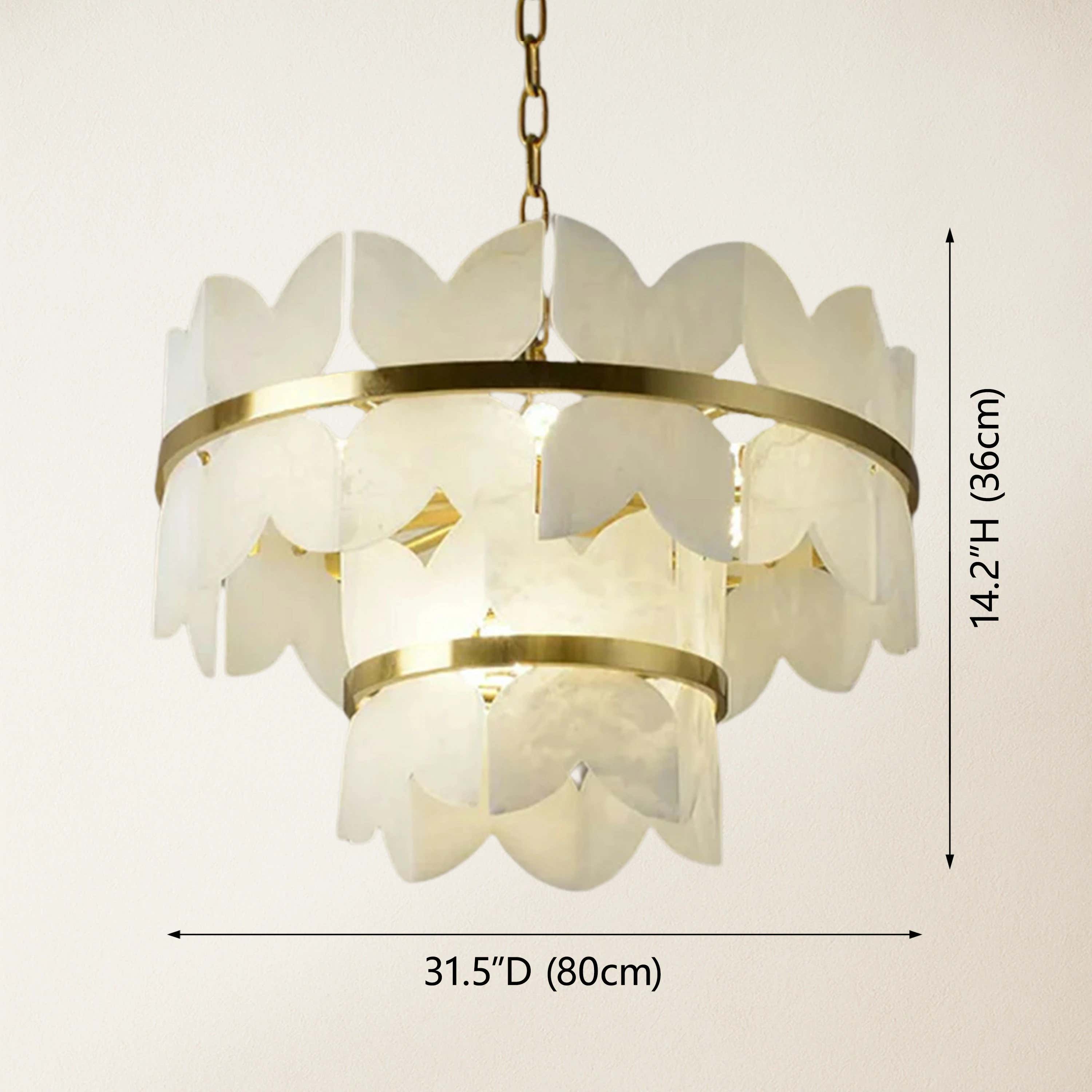 Cloudscape Alabaster Brass 2-Layer Chandelier 80cm D