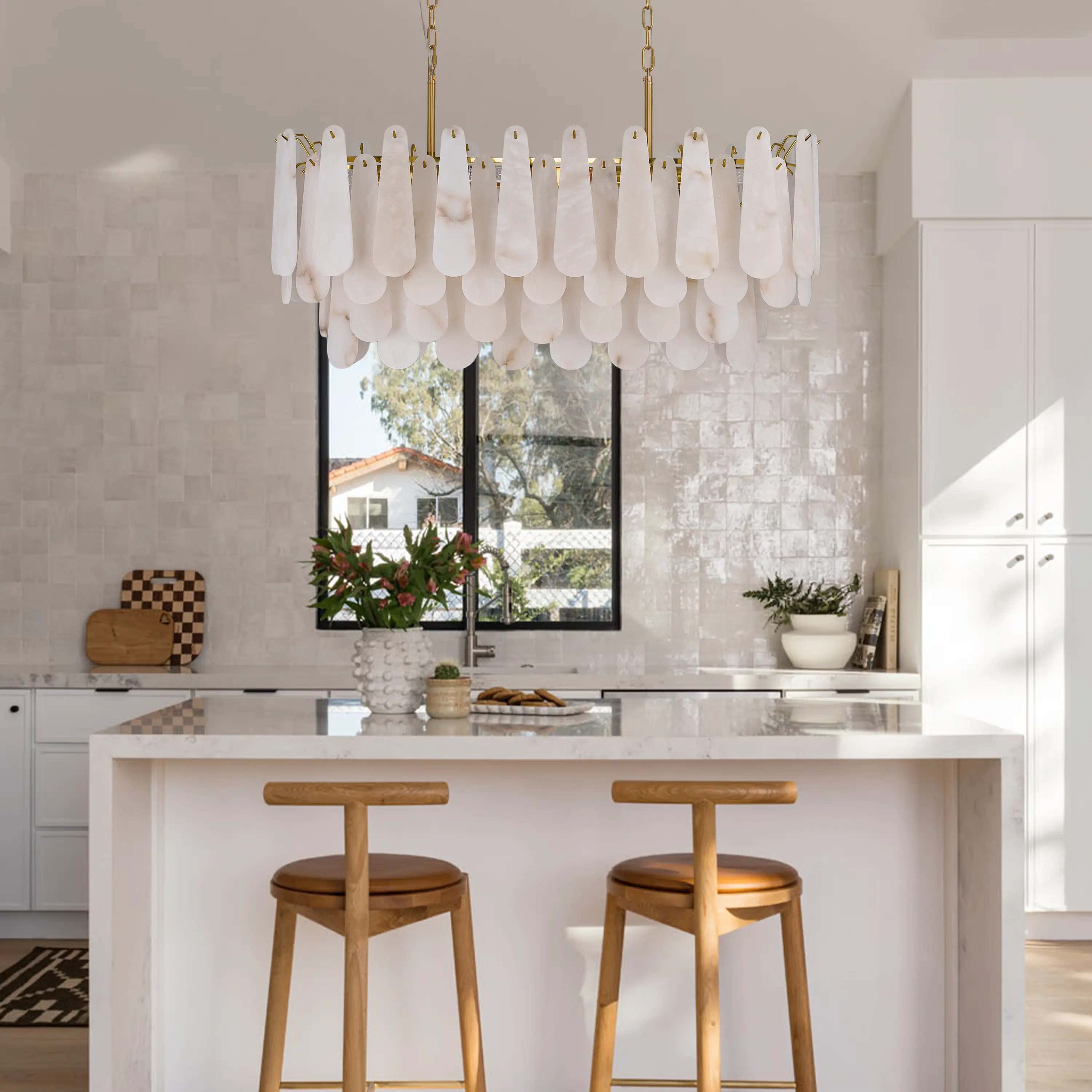 Caldera Alabaster Rectangular Chandelier 40"#Finish_Gold