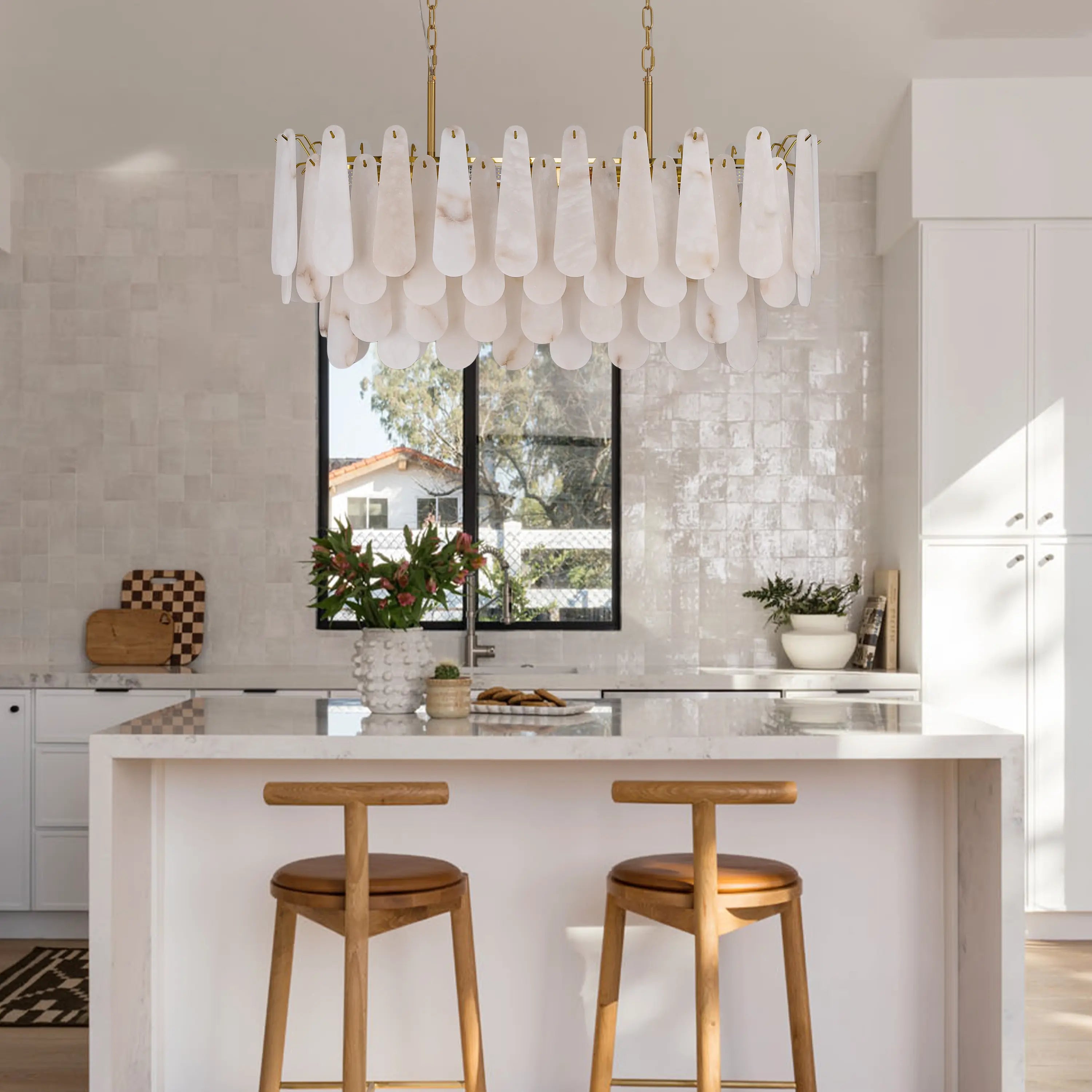 Caldera Alabaster Rectangular Chandelier 40"#Finish_Gold