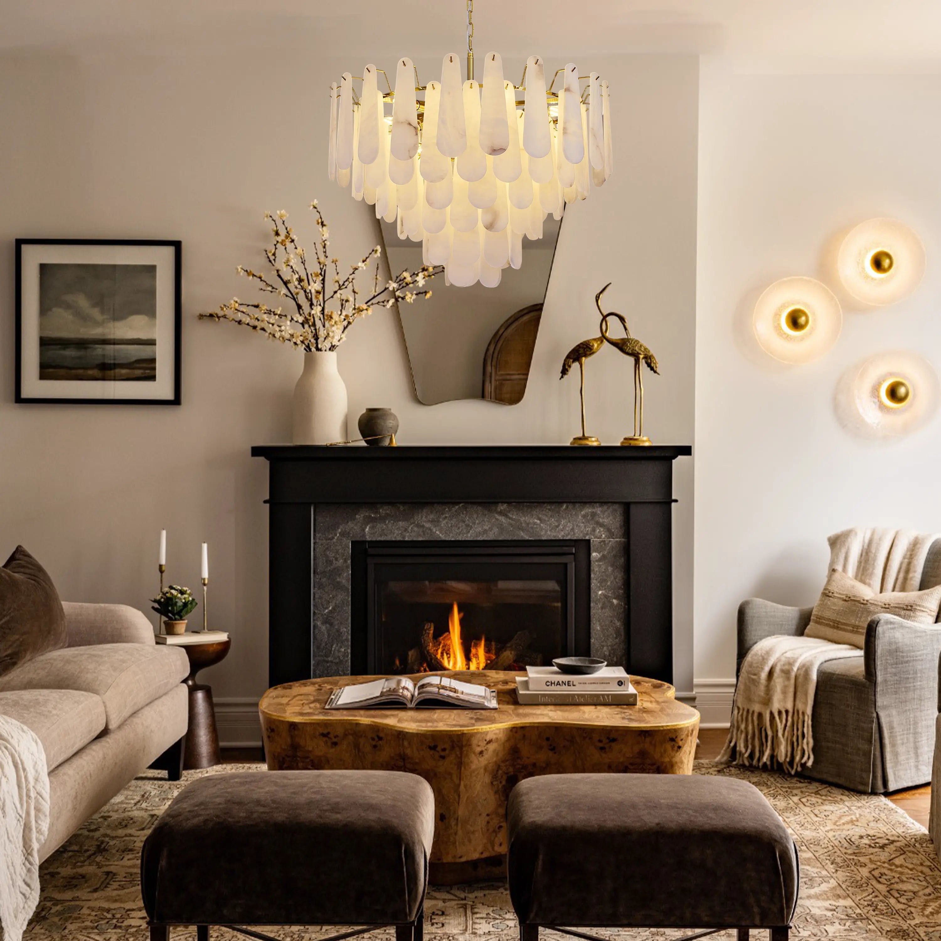 Caldera Alabaster Round Chandelier 80cm
