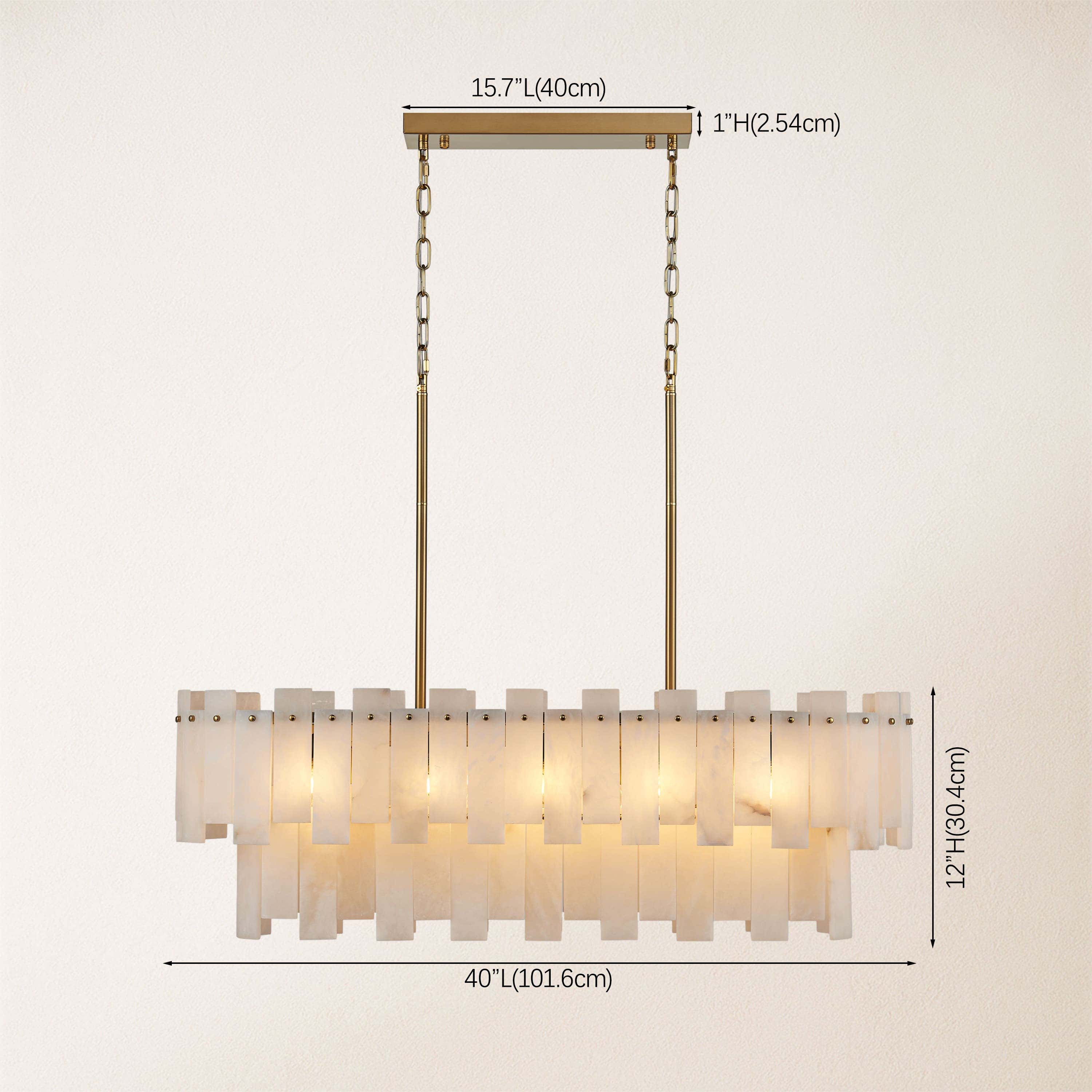 Nivislight Alabaster 2-Tier Rectangular Chandelier 101cm D