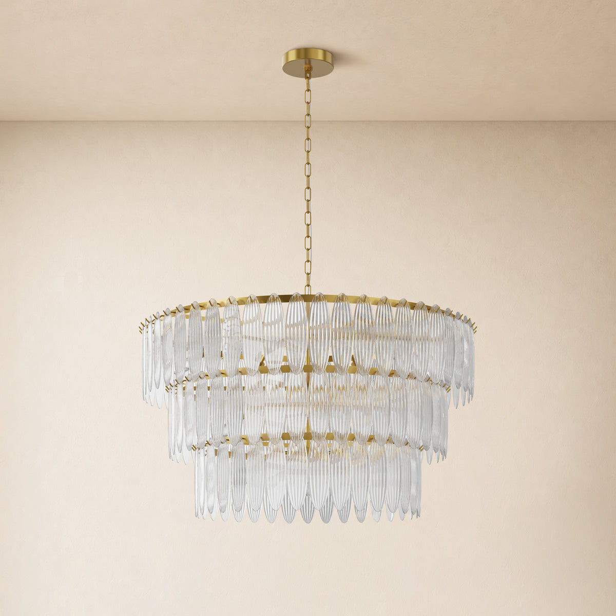 Ardelyne Glass Three-Tier Round Chandelier 26-38"D