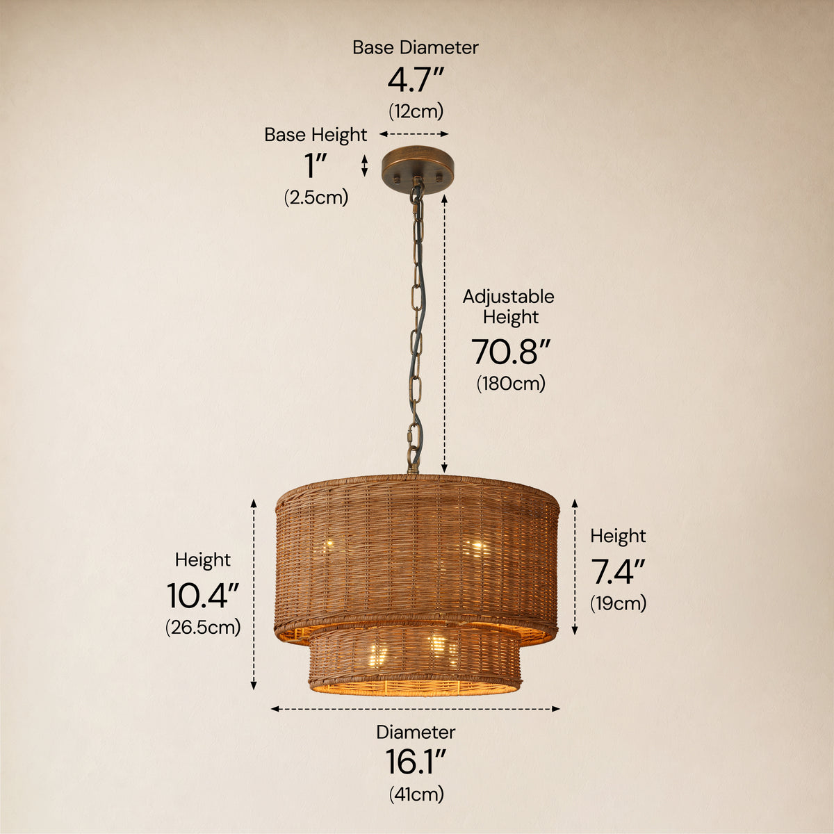 Cavana Rattan Tiered Round Pendant 16.1"D