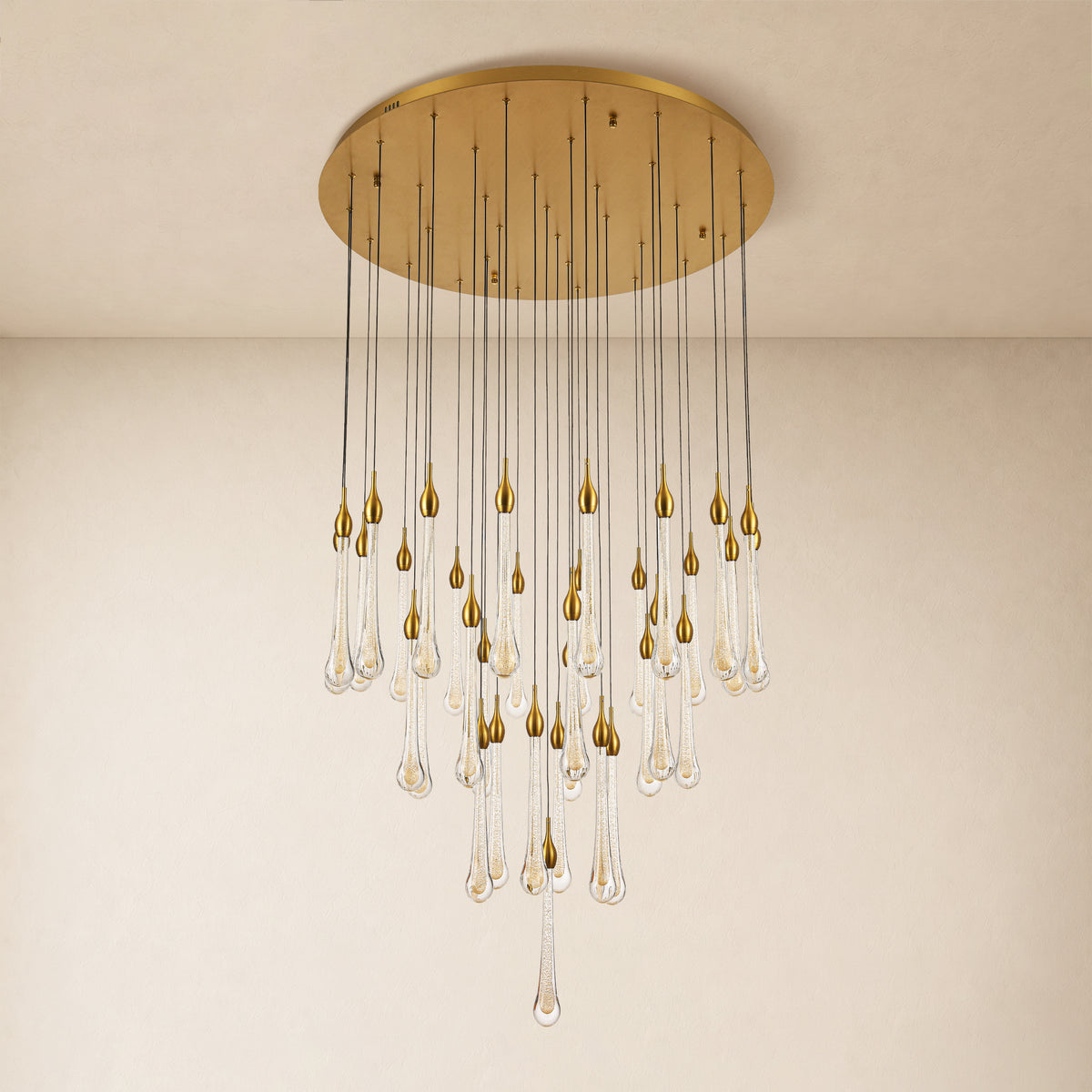 Olivene Glass Teardrop Round Chandelier 36"D