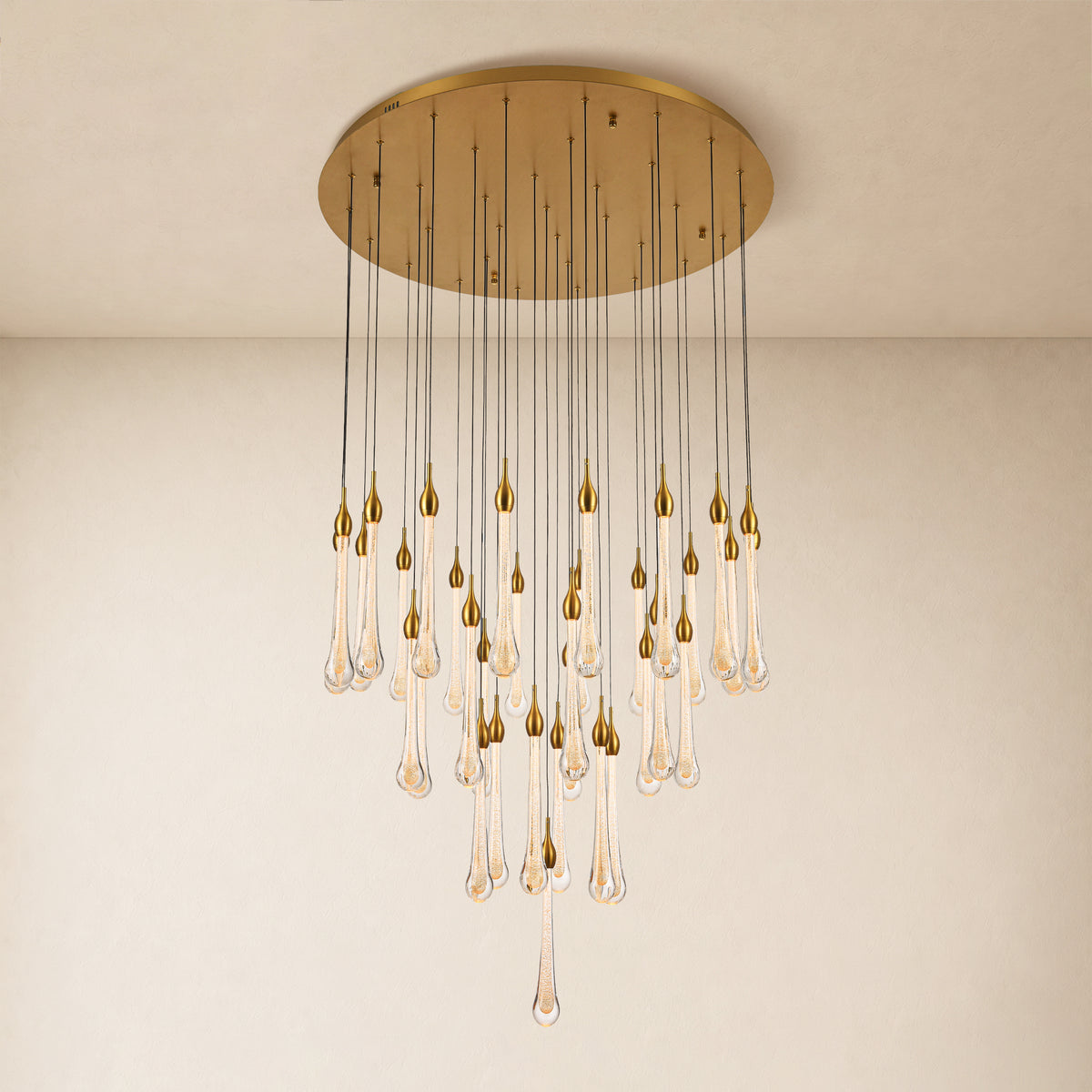 Olivene Glass Teardrop Round Chandelier 36"D