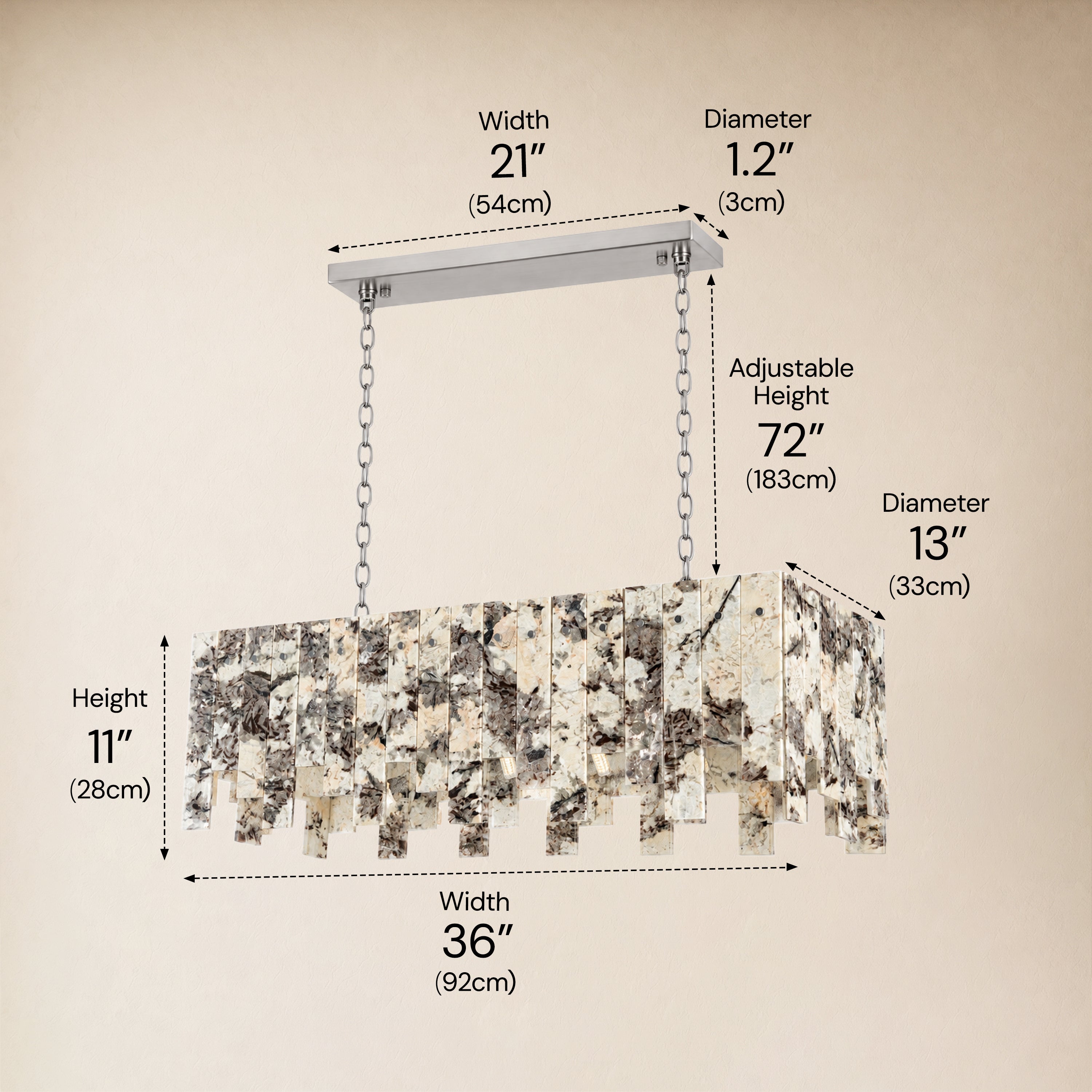 Pietra Quartzite Rectangular Linear Chandelier 36" 40"W