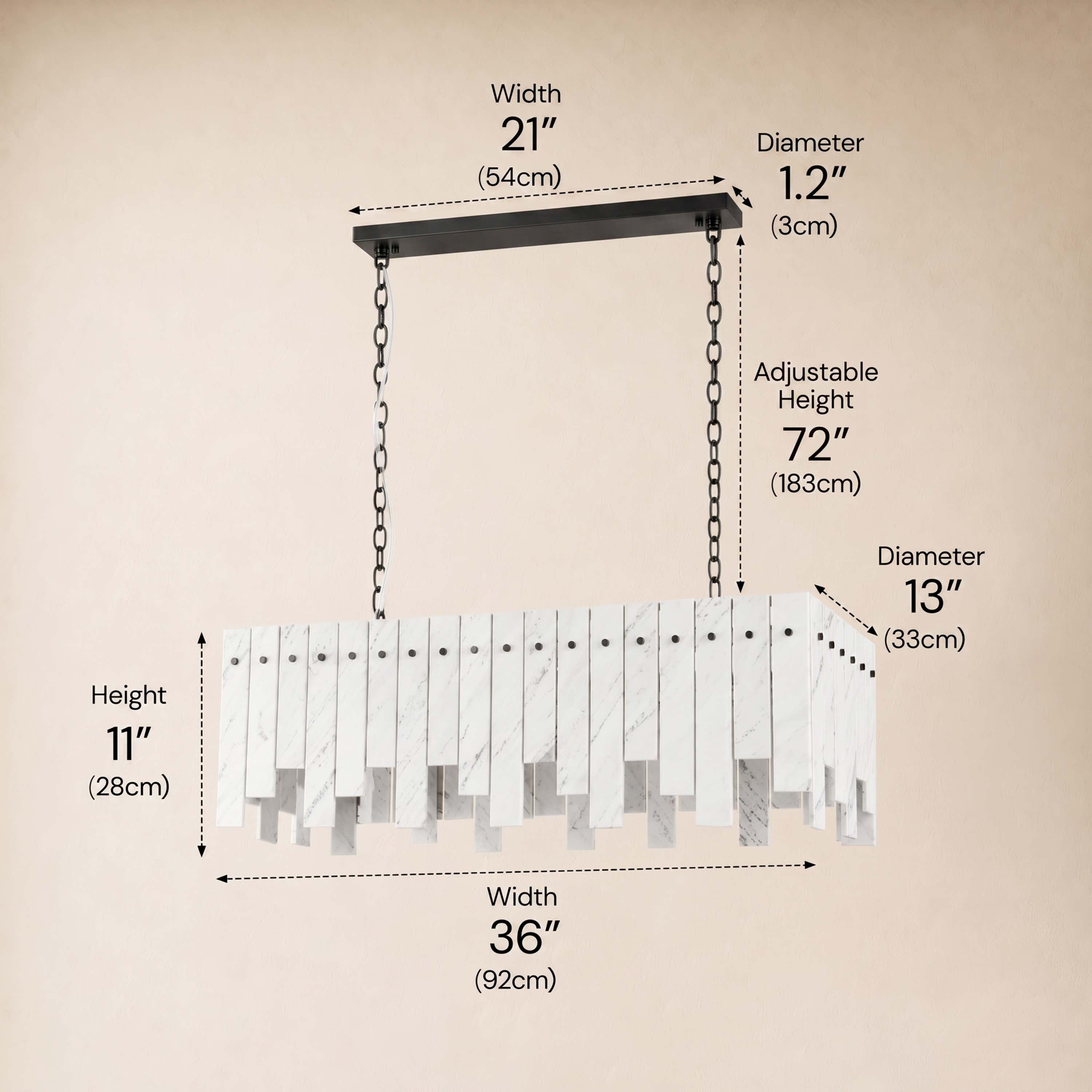 Pietra White Marble Rectangular Chandelier 36" 40"W