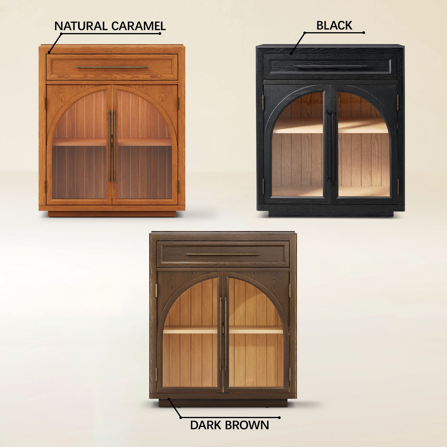 Alvar Arched 62.9" Oak Sideboard with Drawers(Set of 2)