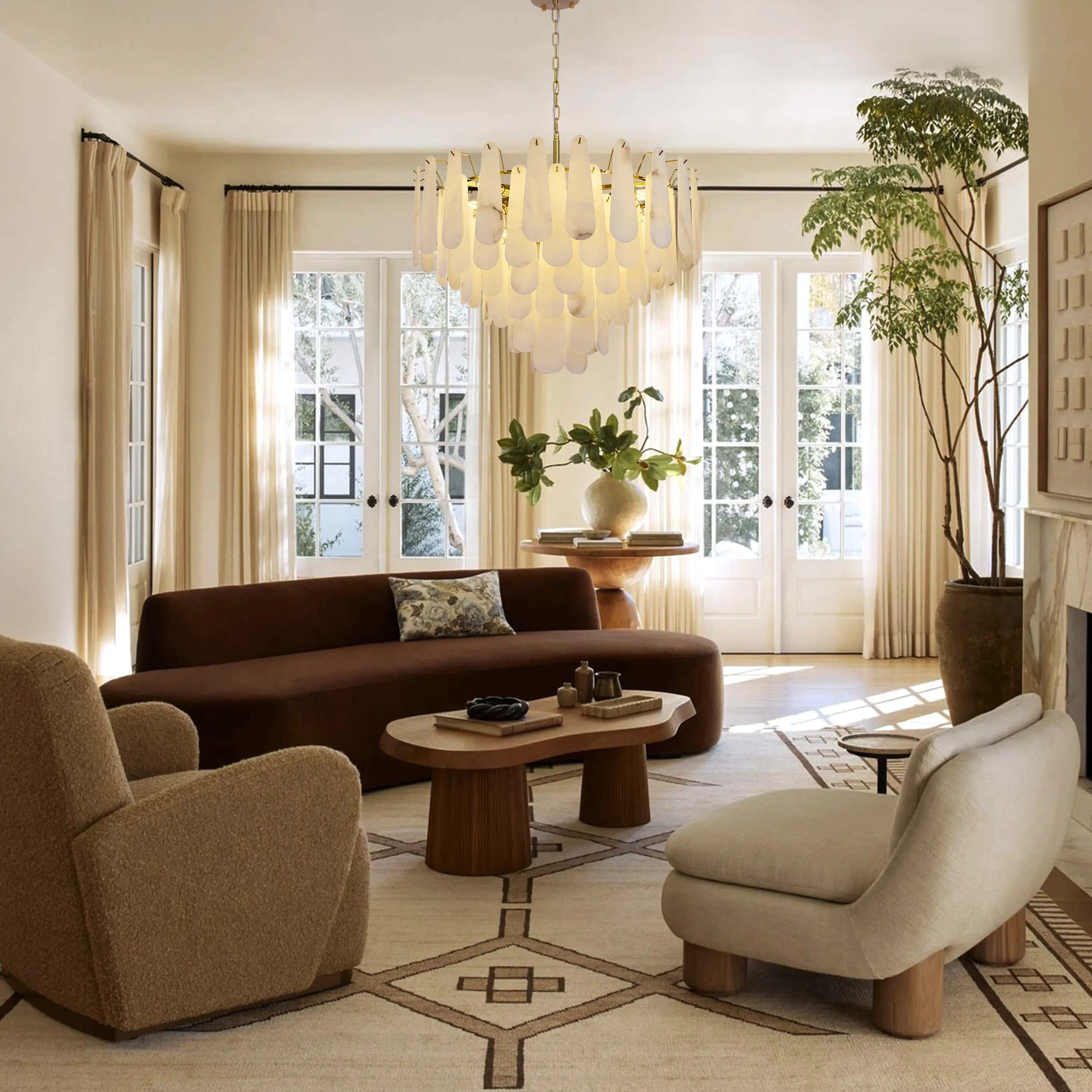 Caldera Alabaster Round Chandelier 32"#Finish_Gold