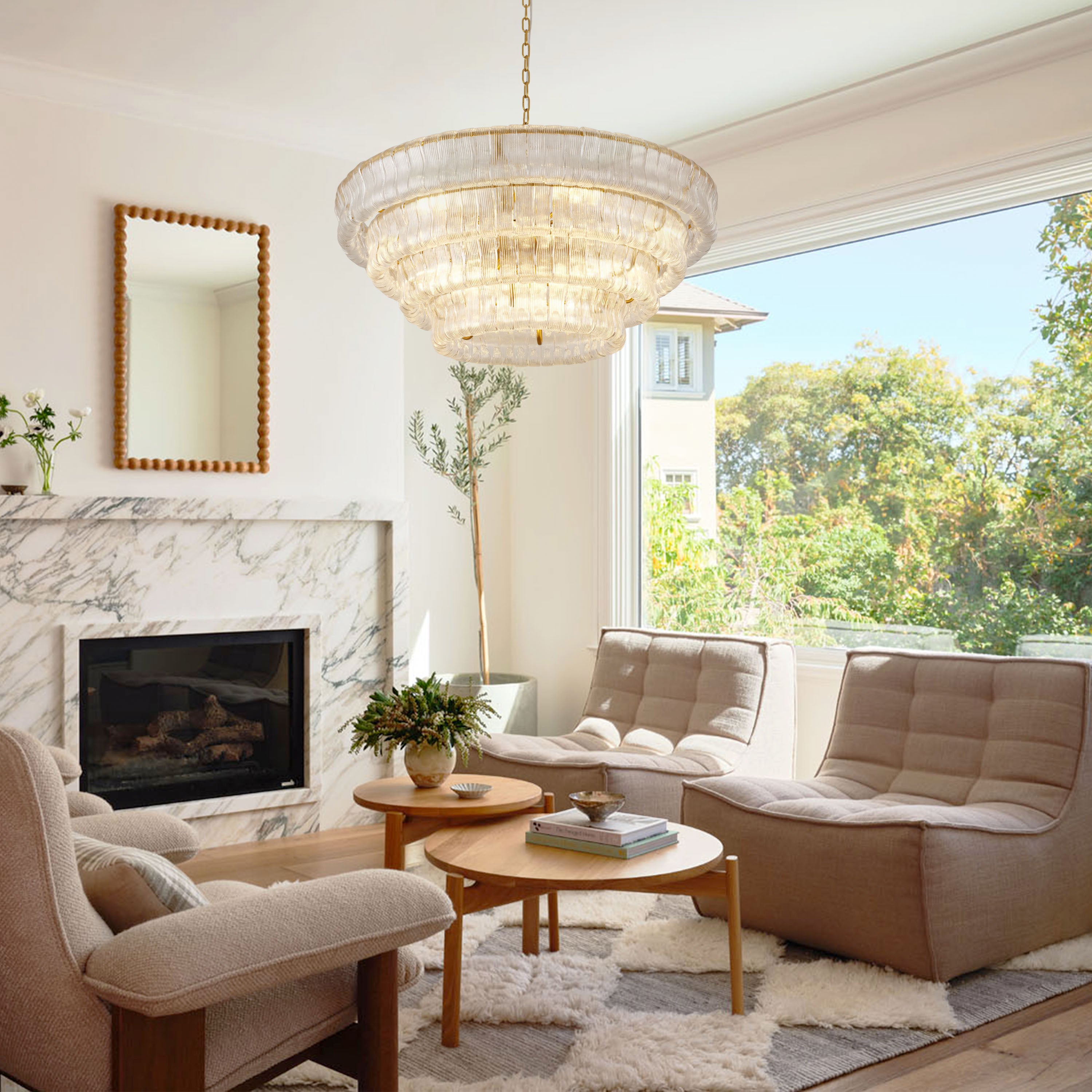 Ondalia Tiered Glass Round Chandelier 36"D