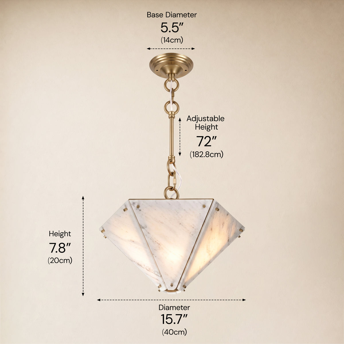 Pietra White Ink Marble Hexagonal Lantern Pendant 15.7"D