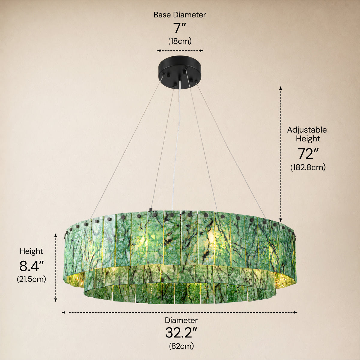 Pietra Forest Green Marble Tiered Round Chandelier 31.4"D
