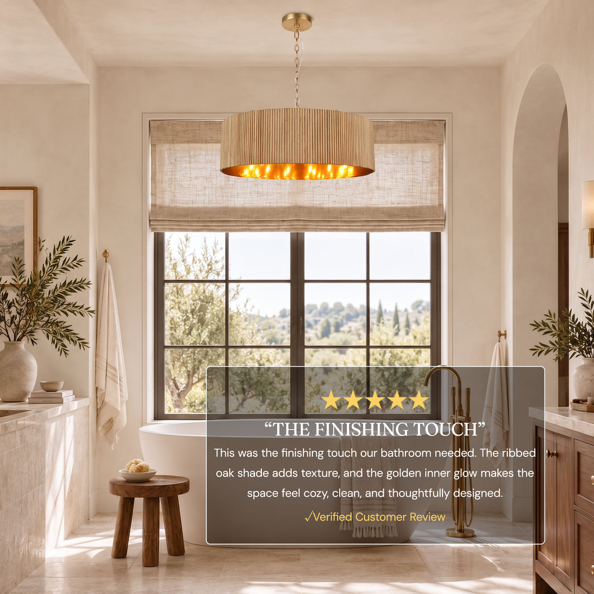 Eldwyne Oak Ribbed Drum Chandelier 30"D