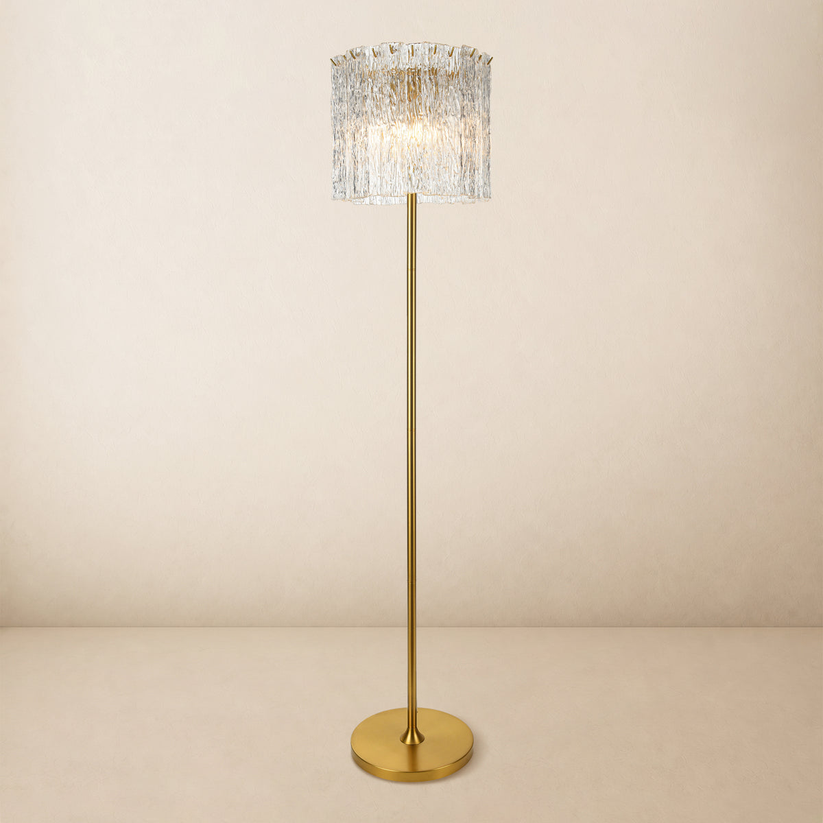 Nerisse Textured Glass Drum Floor Lamp 14"D