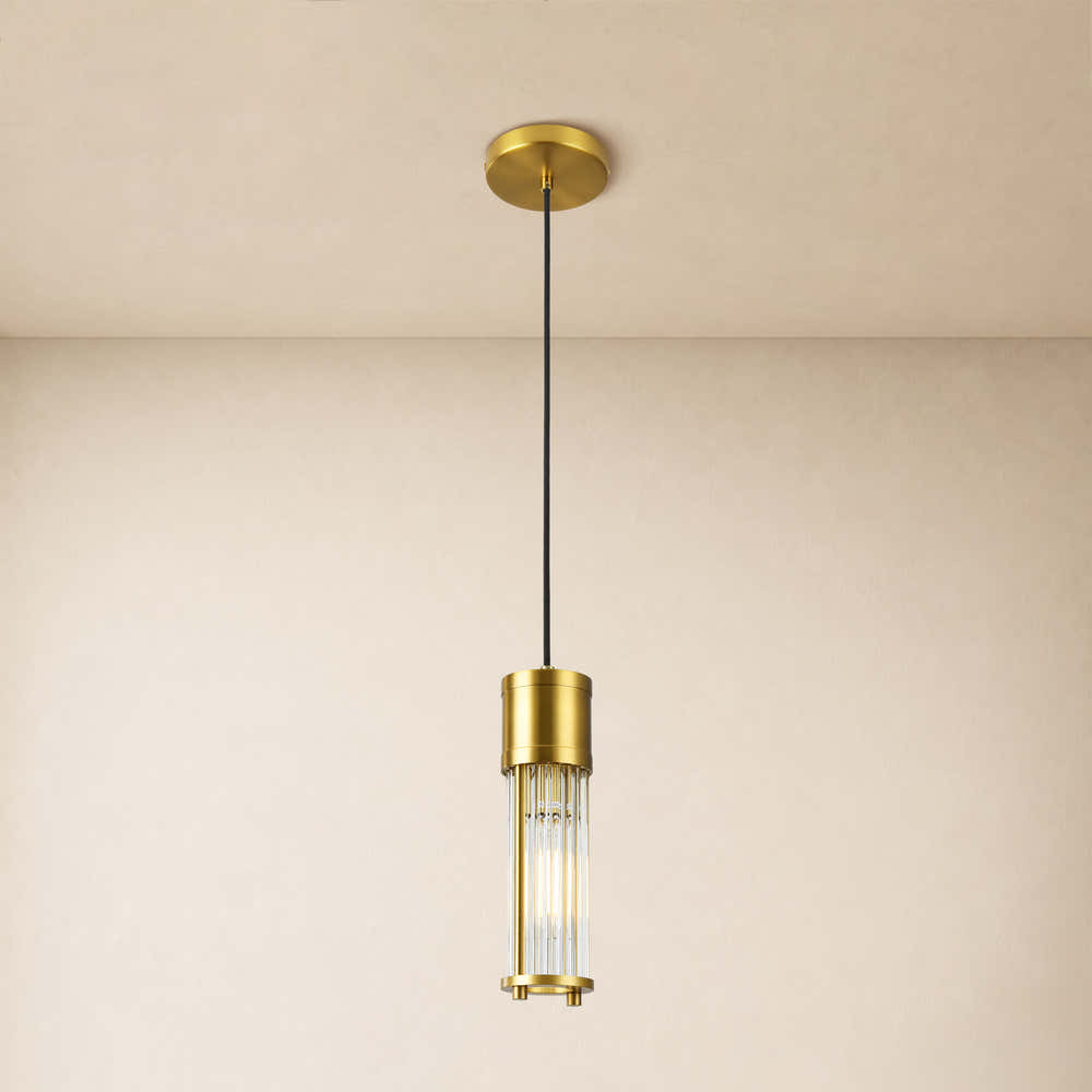 Briar Ribbed Glass Cylinder Pendant 11"H#Finish_Gold
