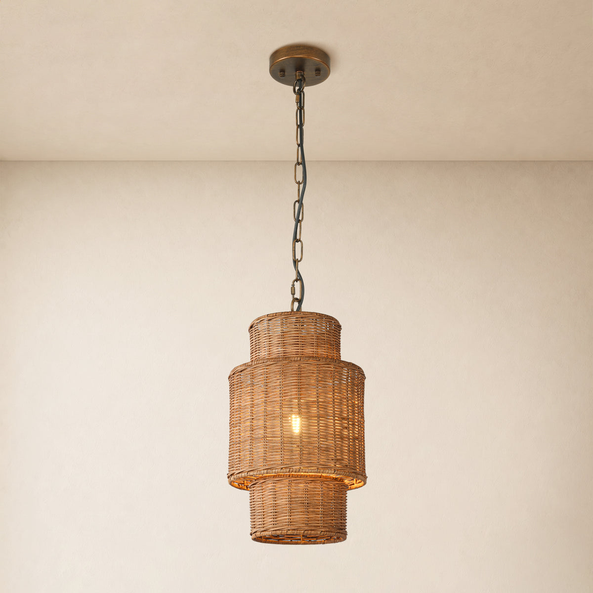 Cavana Rattan Tiered Pendant 10"D