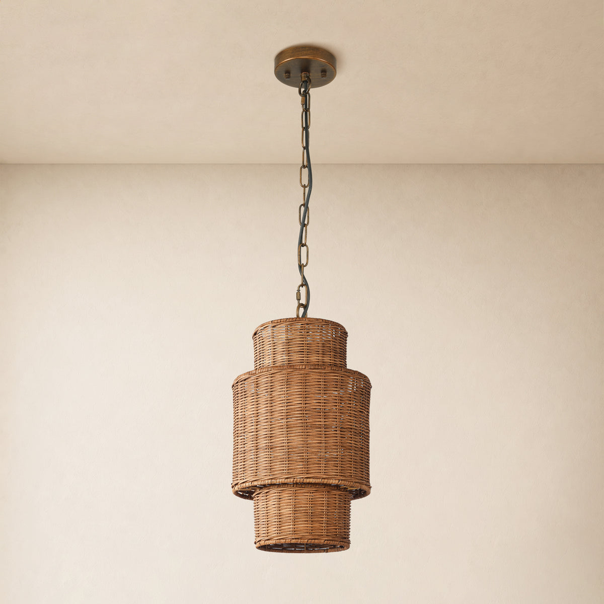 Cavana Rattan Tiered Pendant 10"D