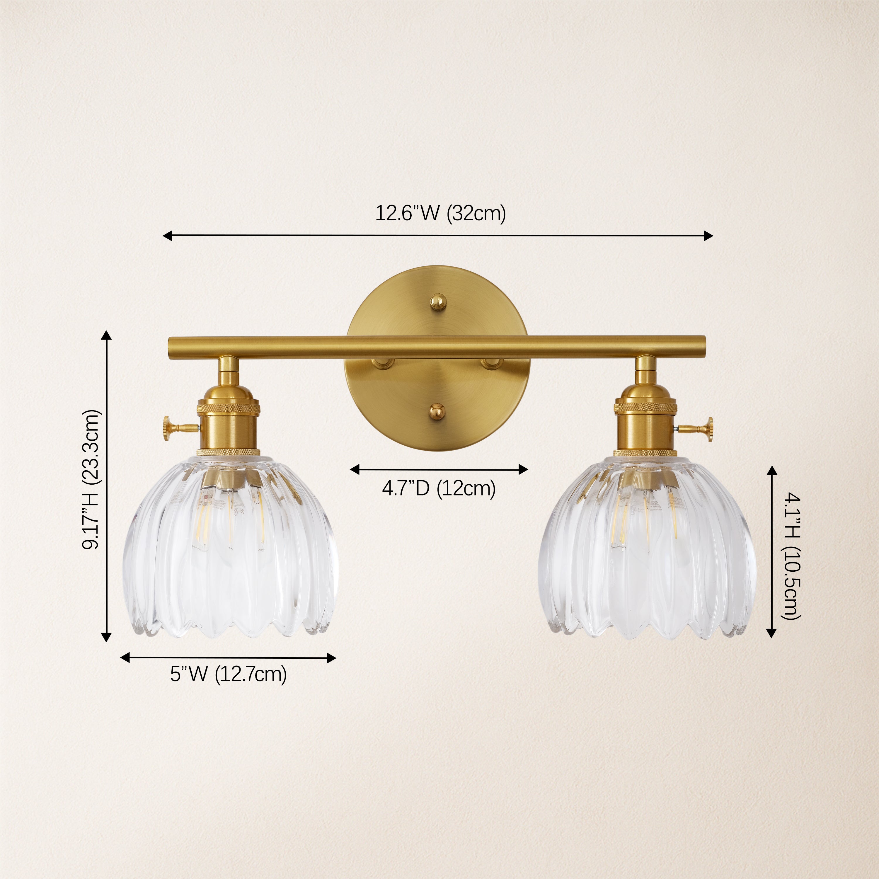 Orbixa Clear Glass 2-Lights Wall Sconce 37.8cm W