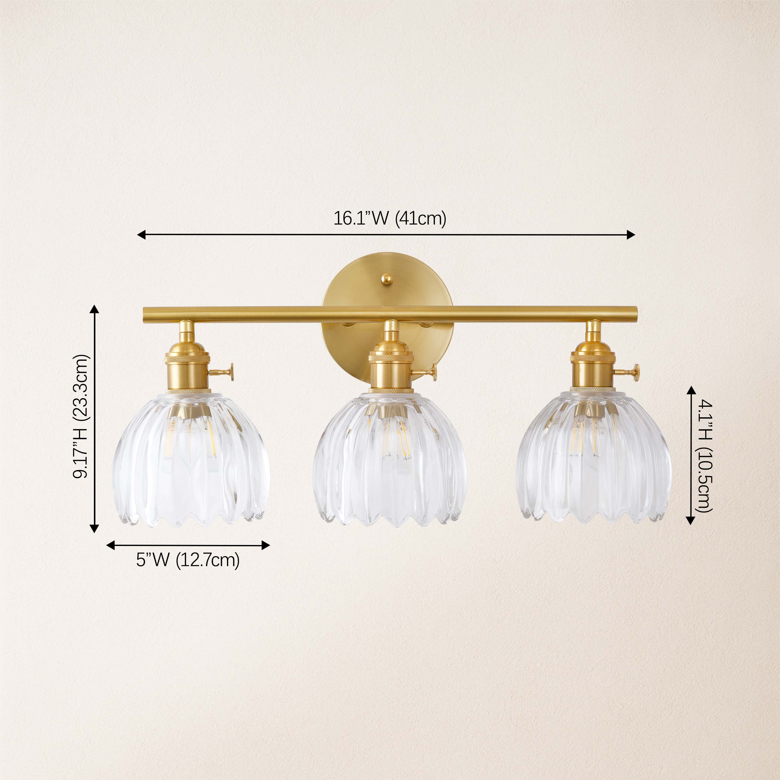 Orbixa Clear Glass 3-Lights Wall Sconce 47.7cm W