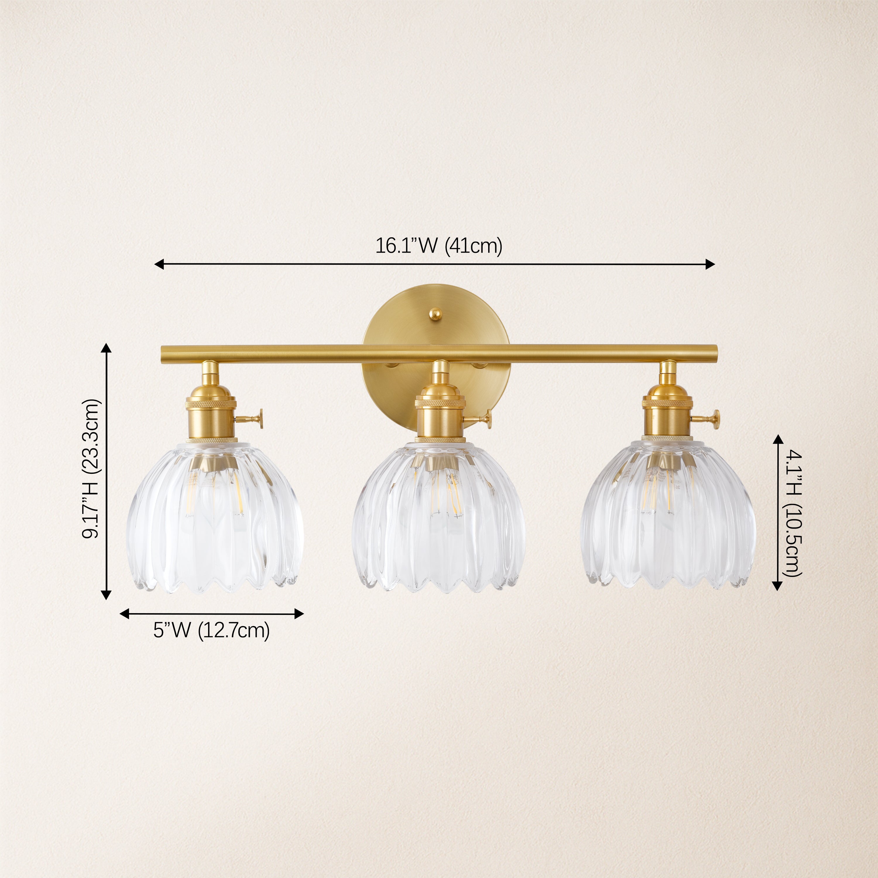 Orbixa Clear Glass 3-Lights Wall Sconce 47.7cm W