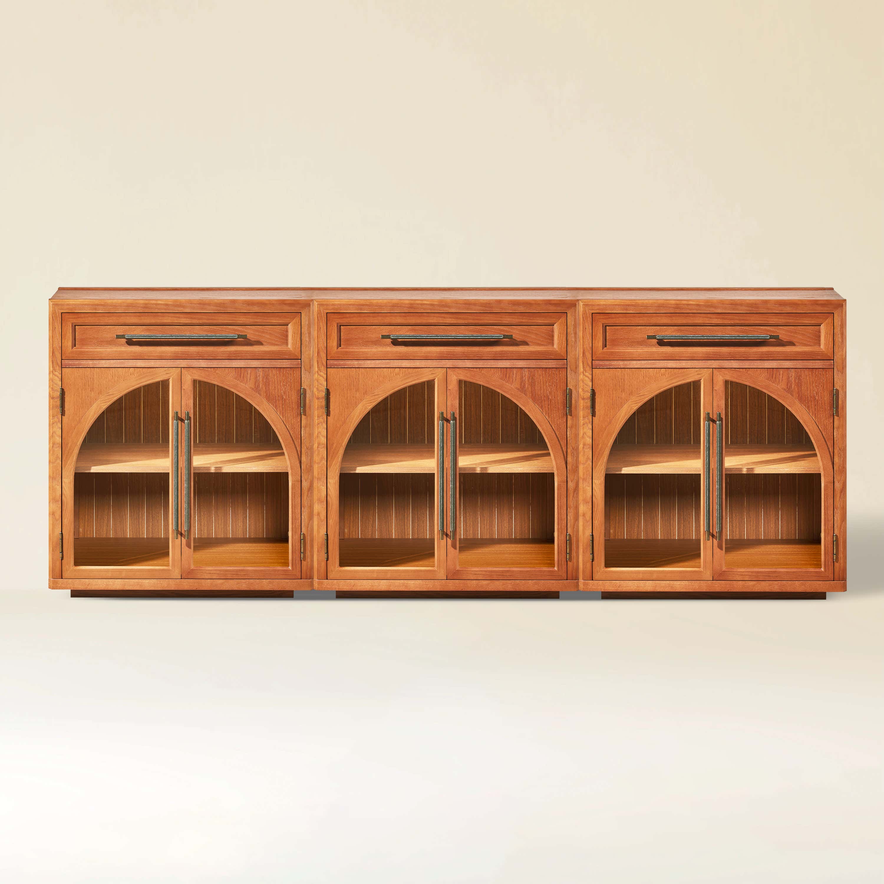 Alvar Arched 94.5" Oak Sideboard with Drawers(Set of 3)