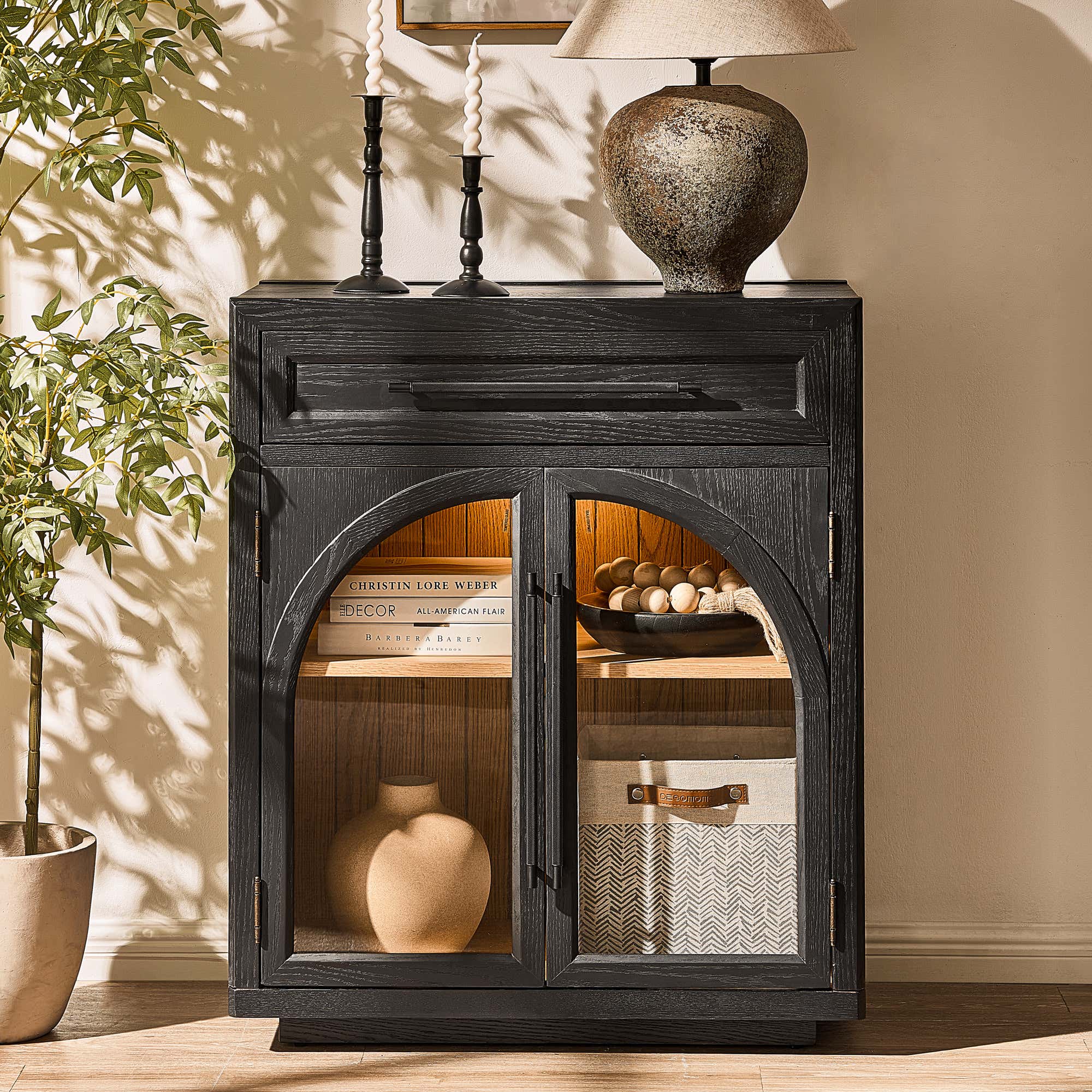 Alvar Arched 32" Oak Storage Cabinet with Drawers