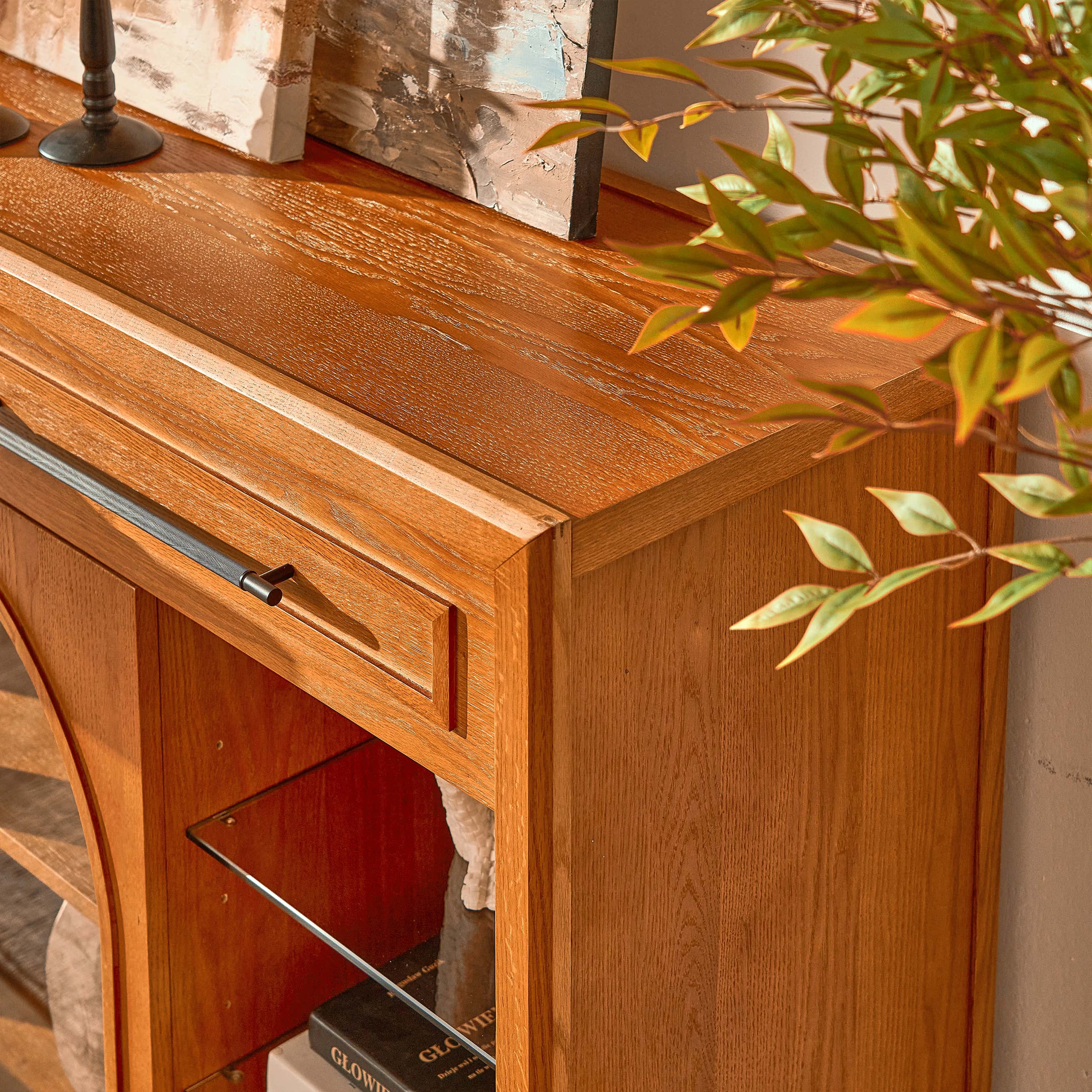 Alvar Oak Arched Glass Sideboard 63"W