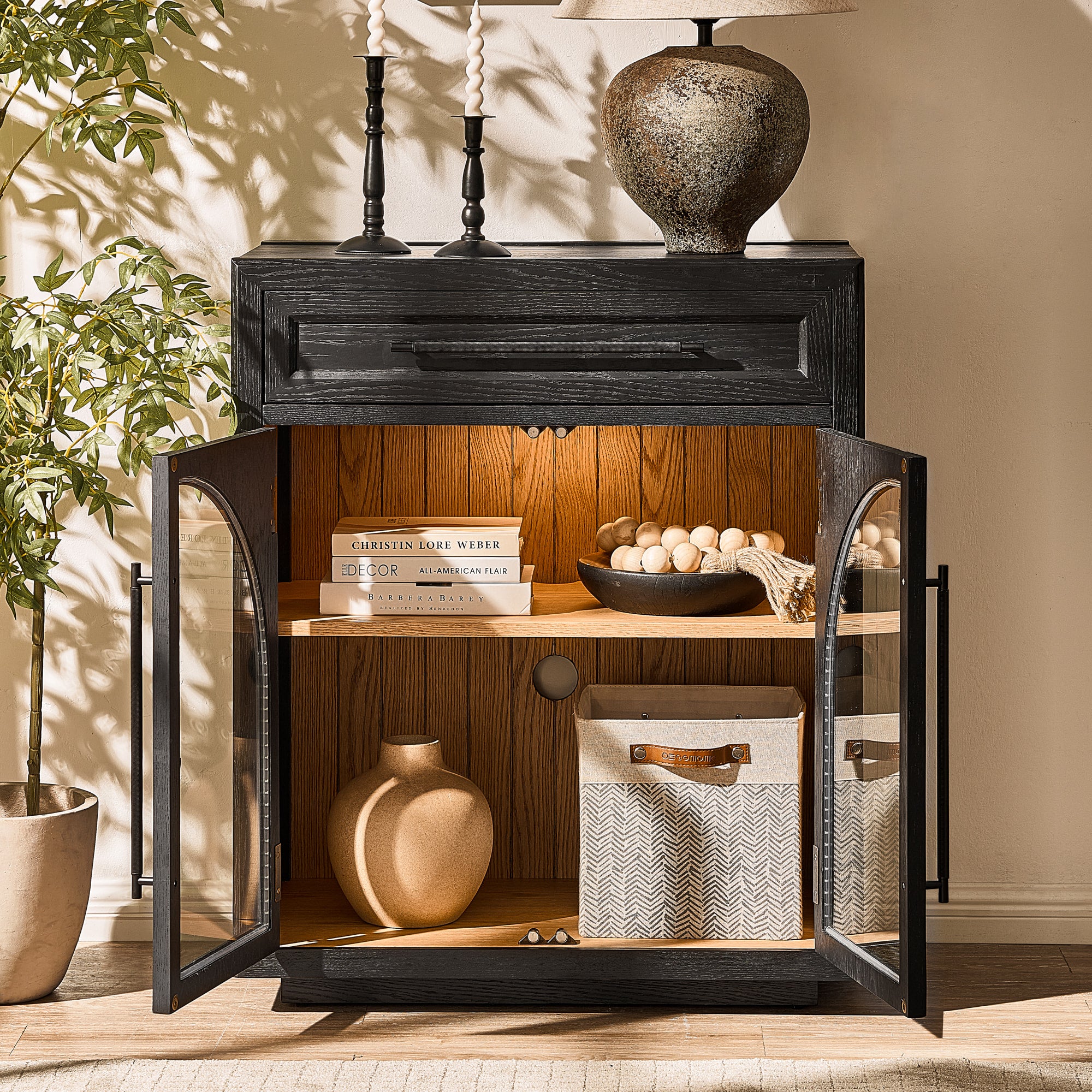 Alvar Arched 32" Oak Storage Cabinet with Drawers