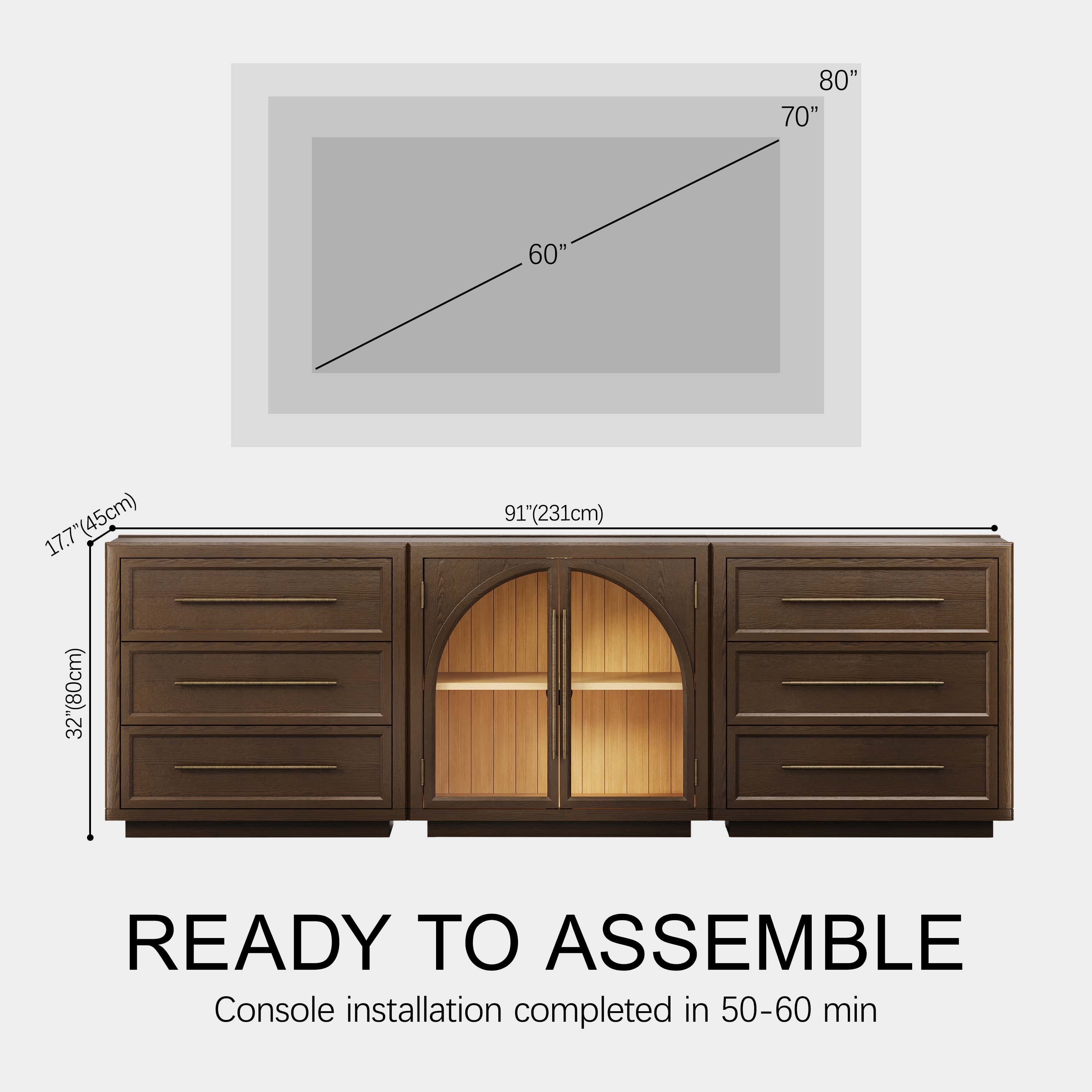 Alvar Arched 91″ Oak Modular Media Console(Set of 3)