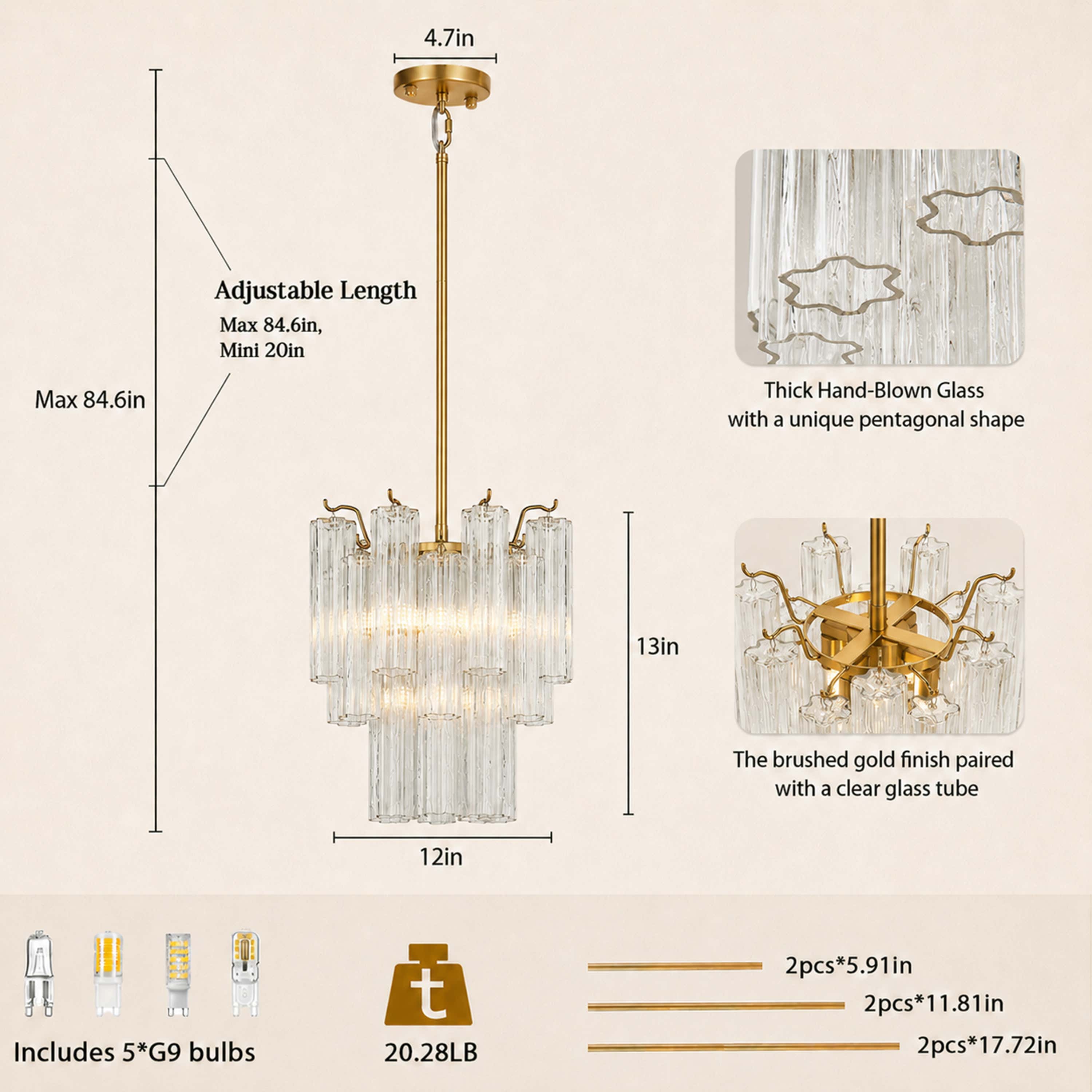 Dawel Glass Round Chandelier 12"D