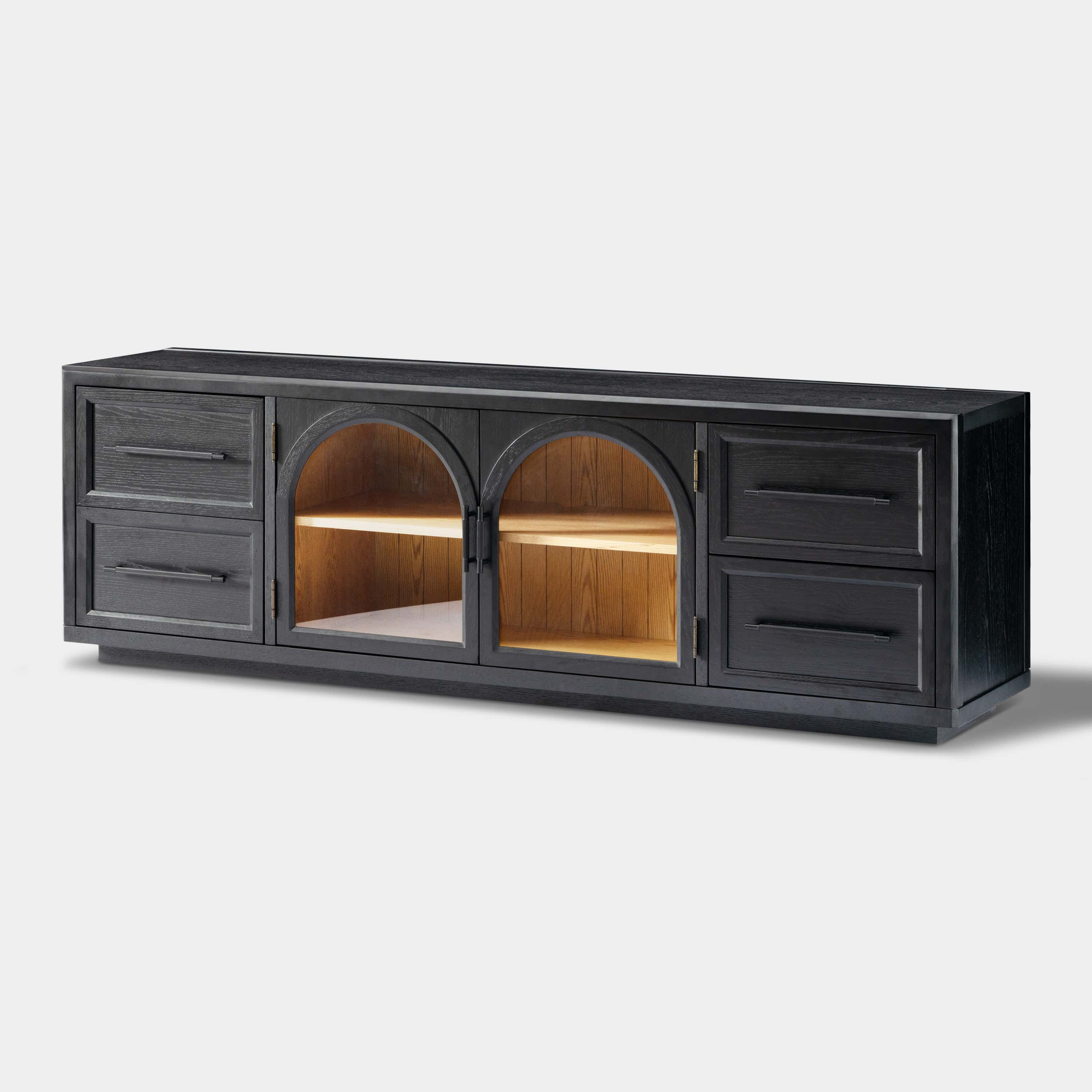 Alvar Oak Media Console and Sideboard Set