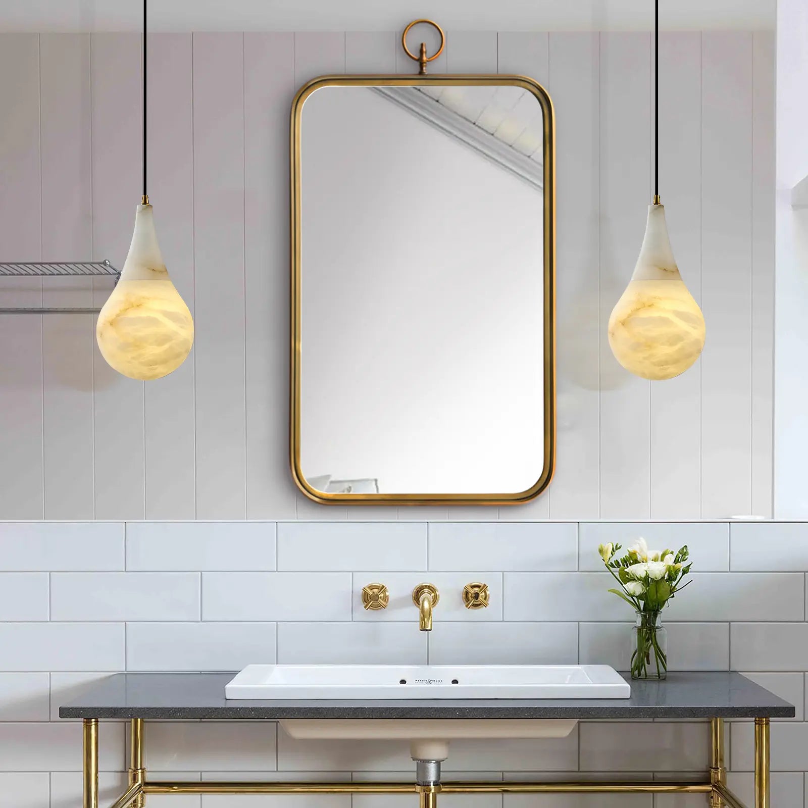 Ares Alabaster Modern Water-Drop Pendant 15cm