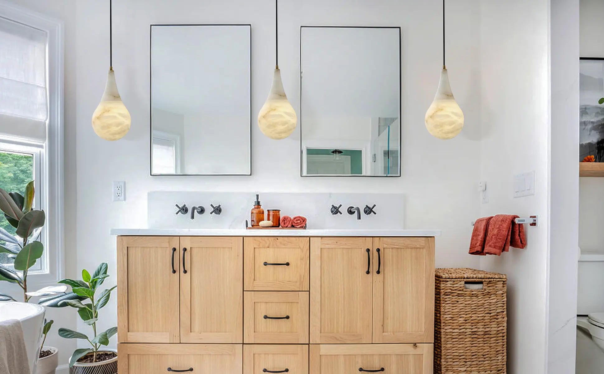 Ares Alabaster Modern Water-Drop Pendant 15cm