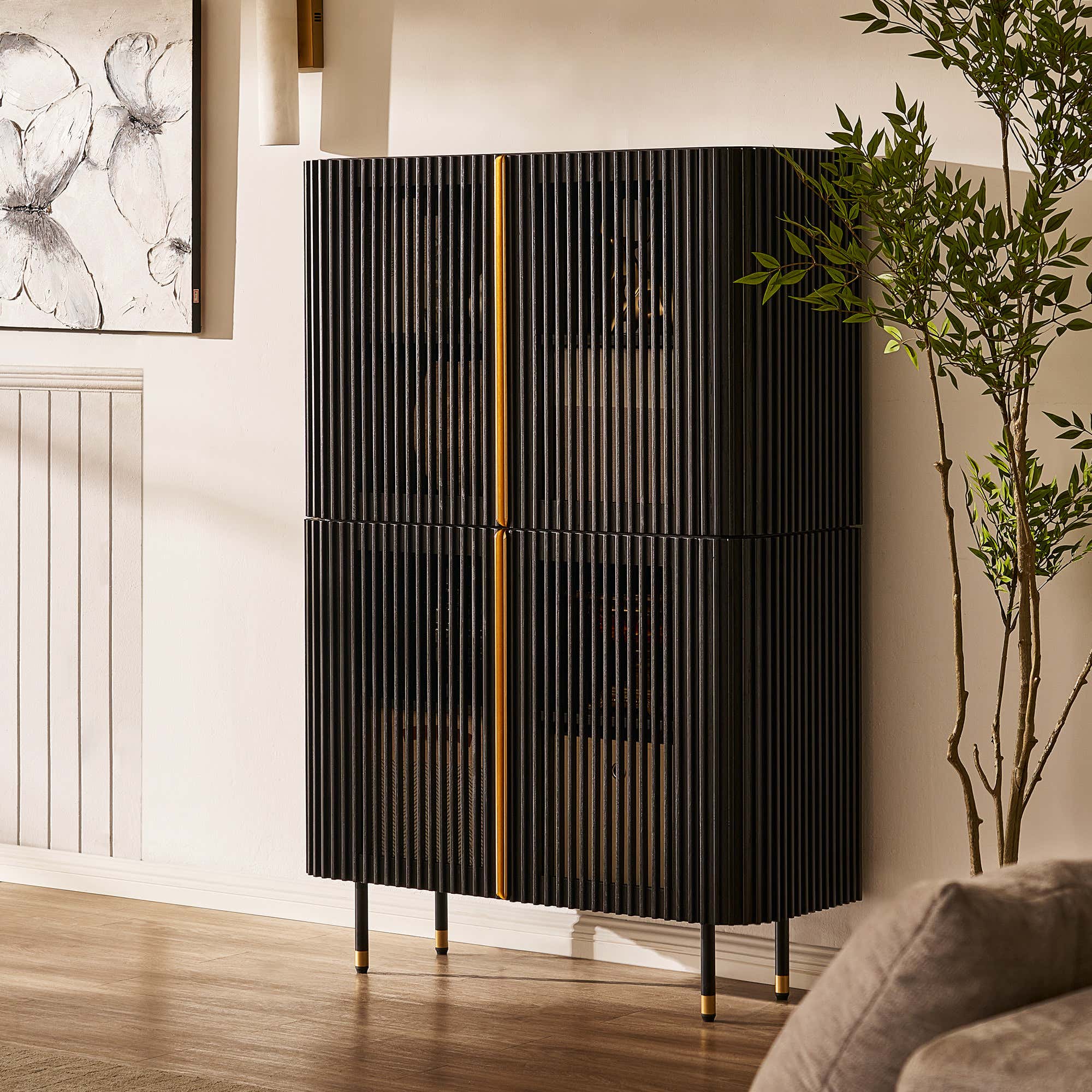 Ewan Oak Media Console and Cabinet Set