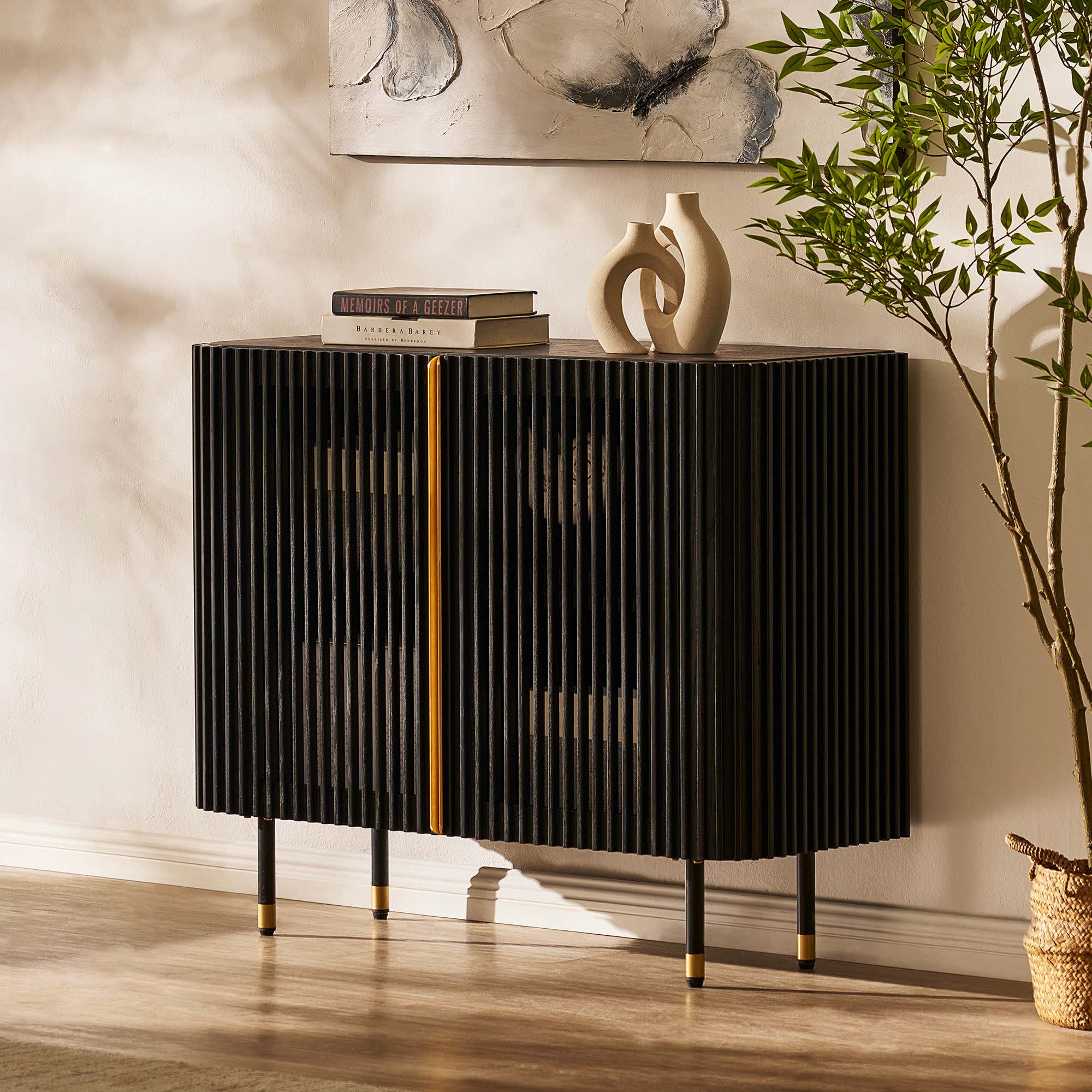 Ewan Oak Media Console and Cabinet Set