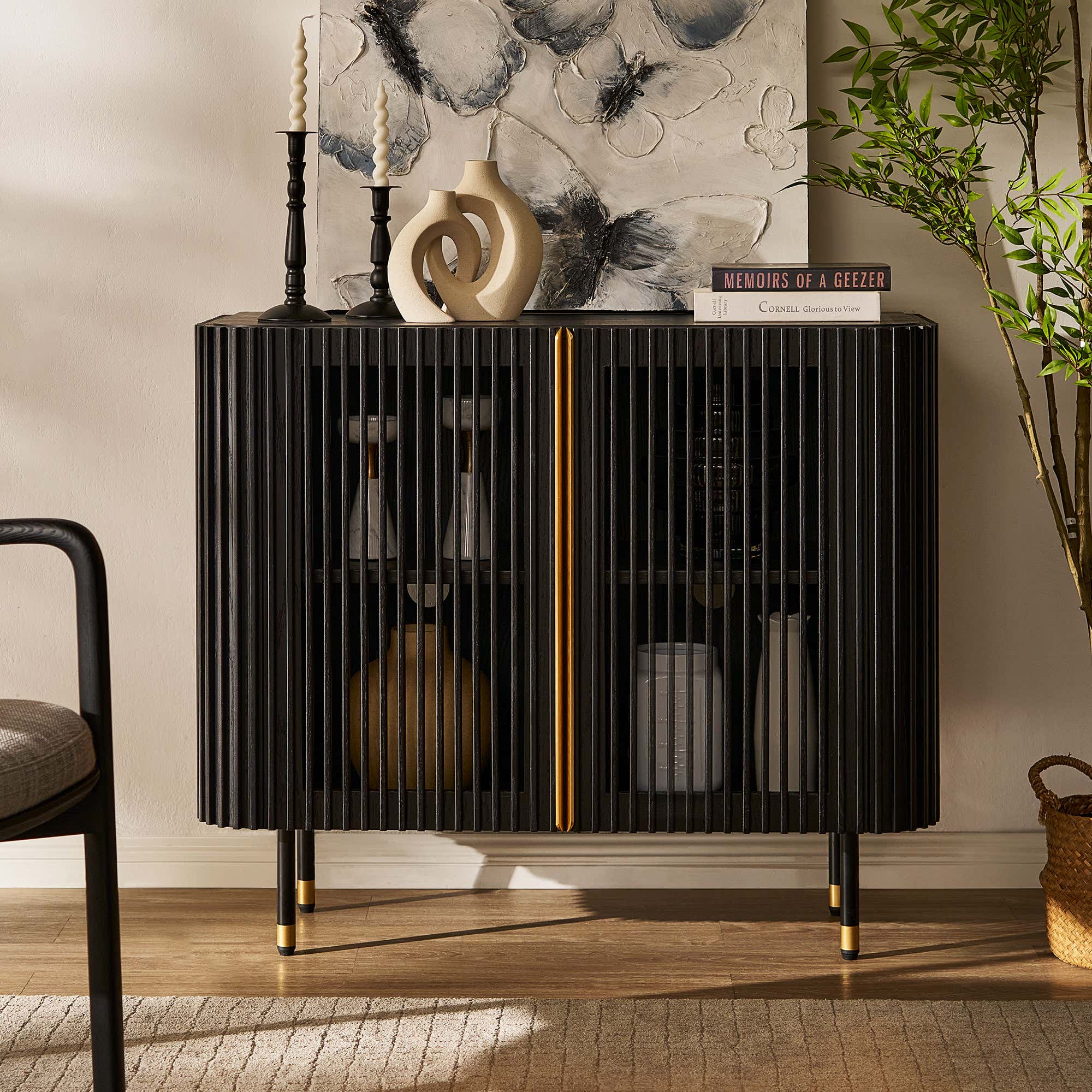 Ewan Oak Media Console and Cabinet Set