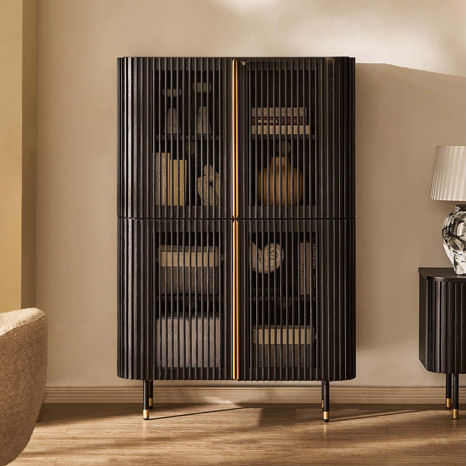 Ewan Oak Media Console and Cabinet Set