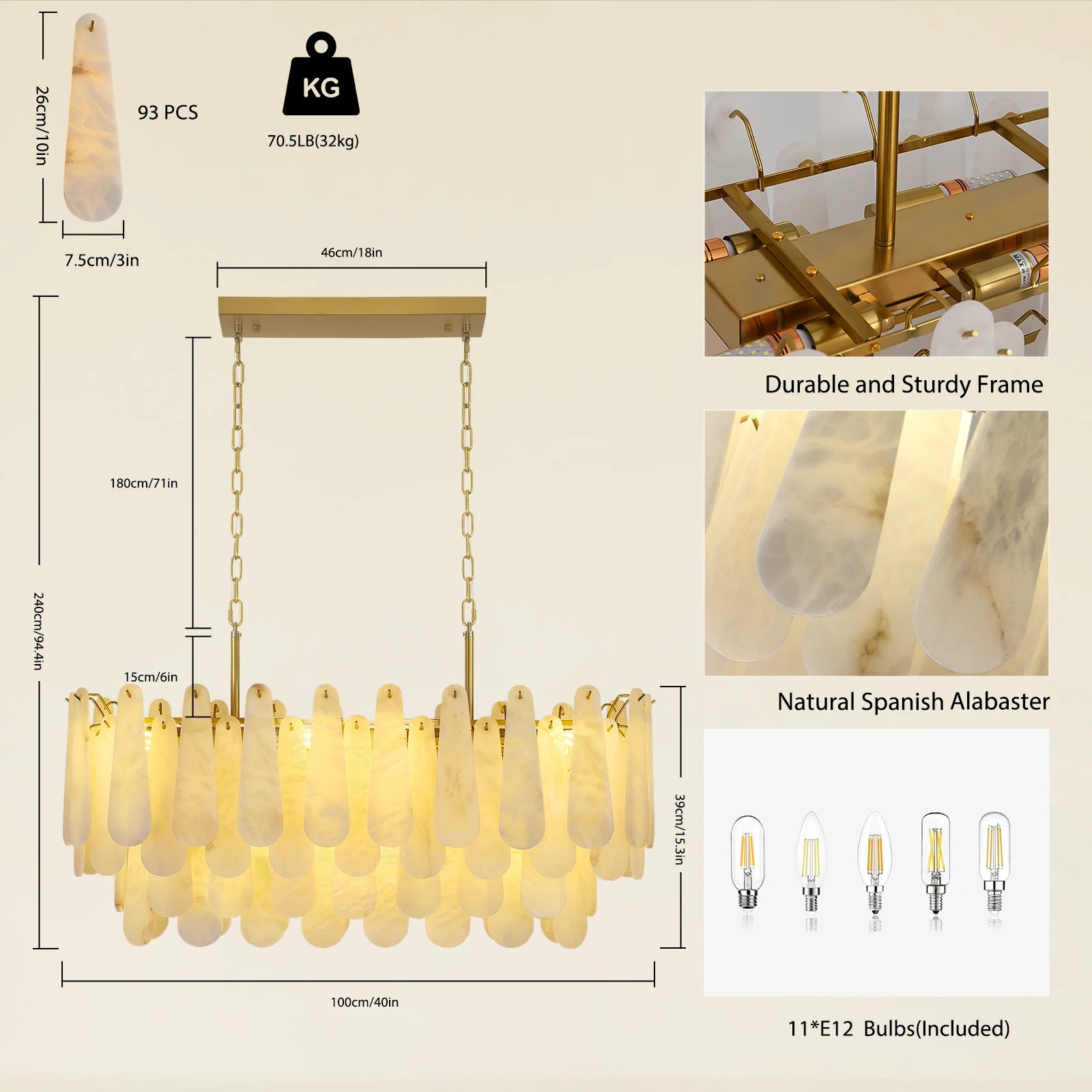 Caldera Alabaster Rectangular Chandelier 100cm