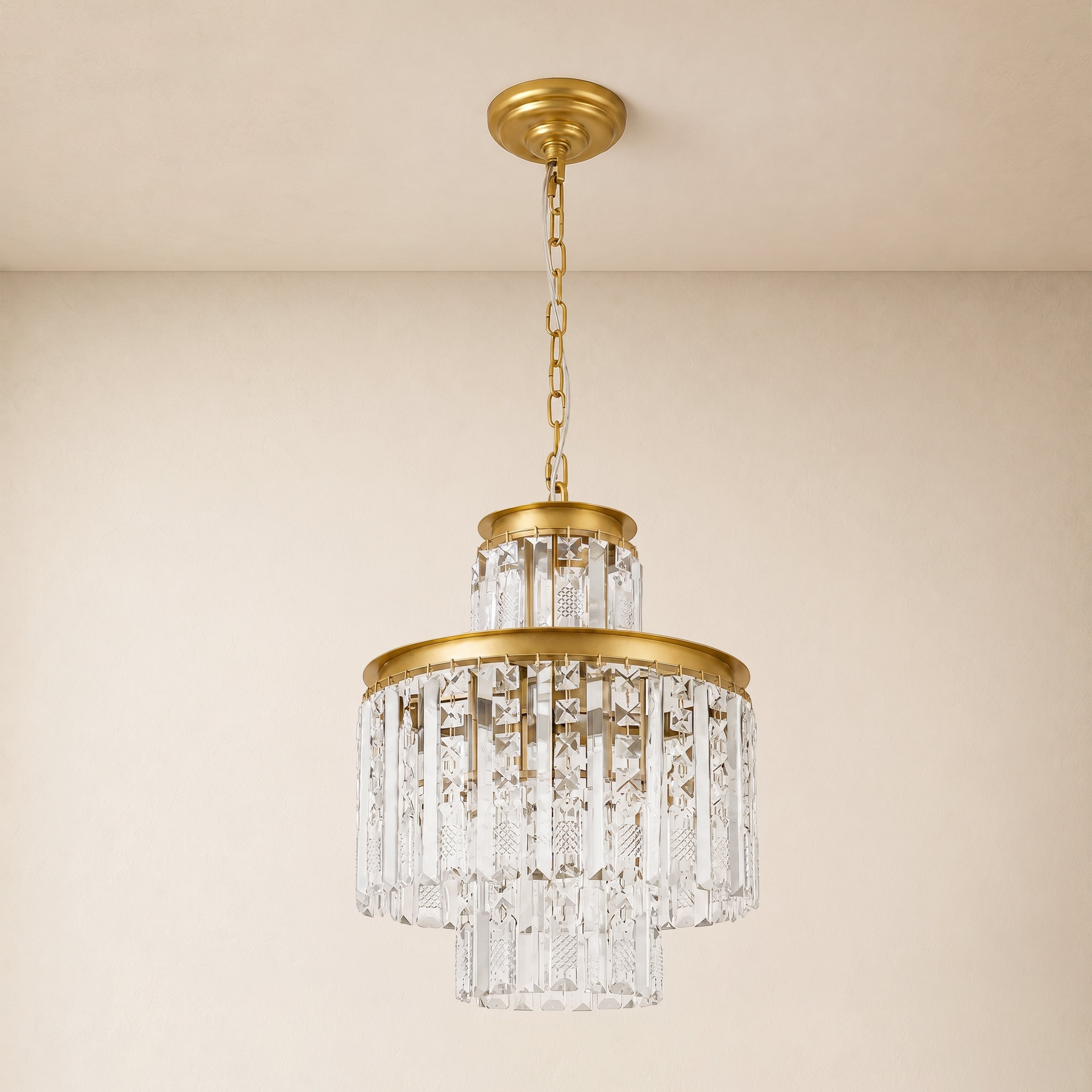 Lucentra Crystal Tiered Round Pendant 15"D