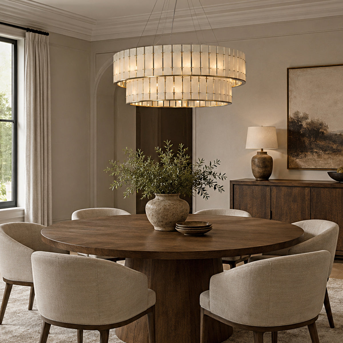 Pietra Frost White Marble Tiered Drum Chandelier 33.4"D