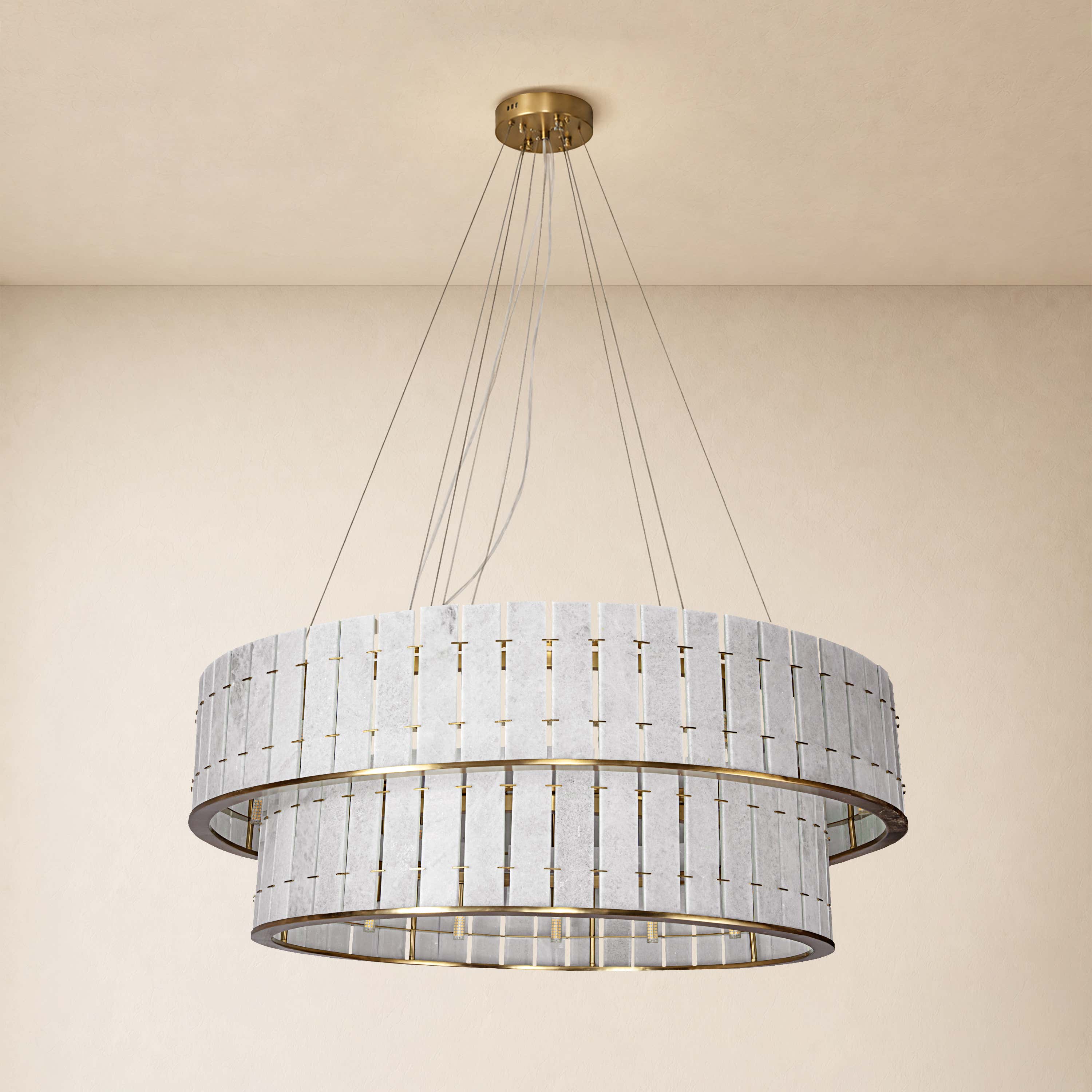 Pietra White Alabaster Tiered Drum Chandelier 33.4"D