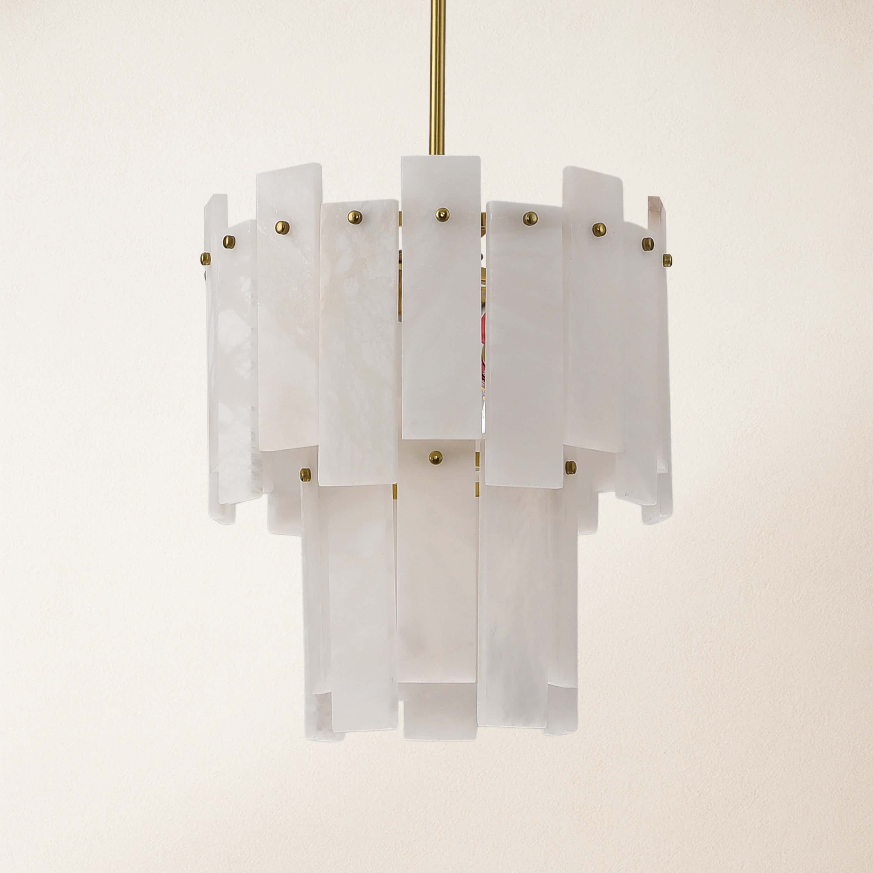 Nivislight Alabaster 2-Tier Round Pendant 13"