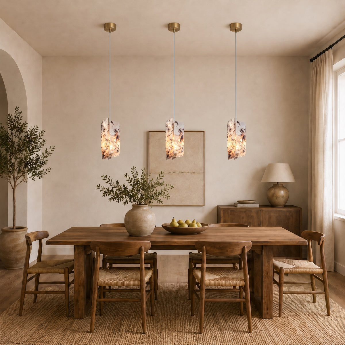 Pietra Snowland Marble Curved Pendant 5.9"D