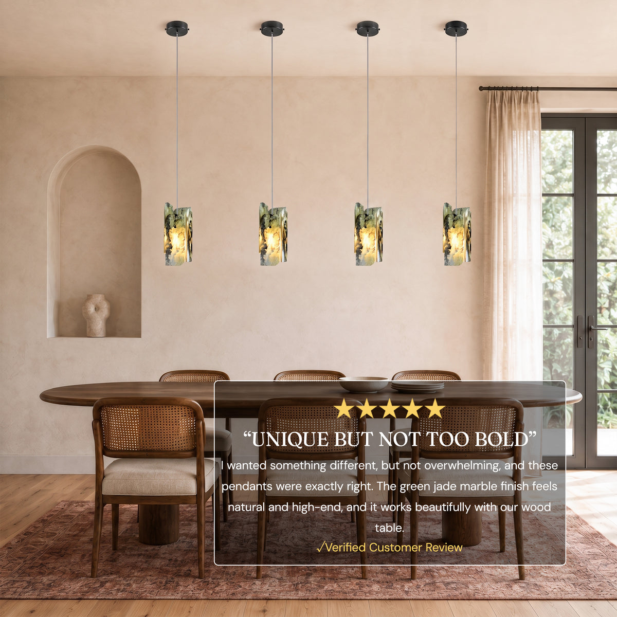 Pietra Green Marble Oval Pendant Light 5.9"D