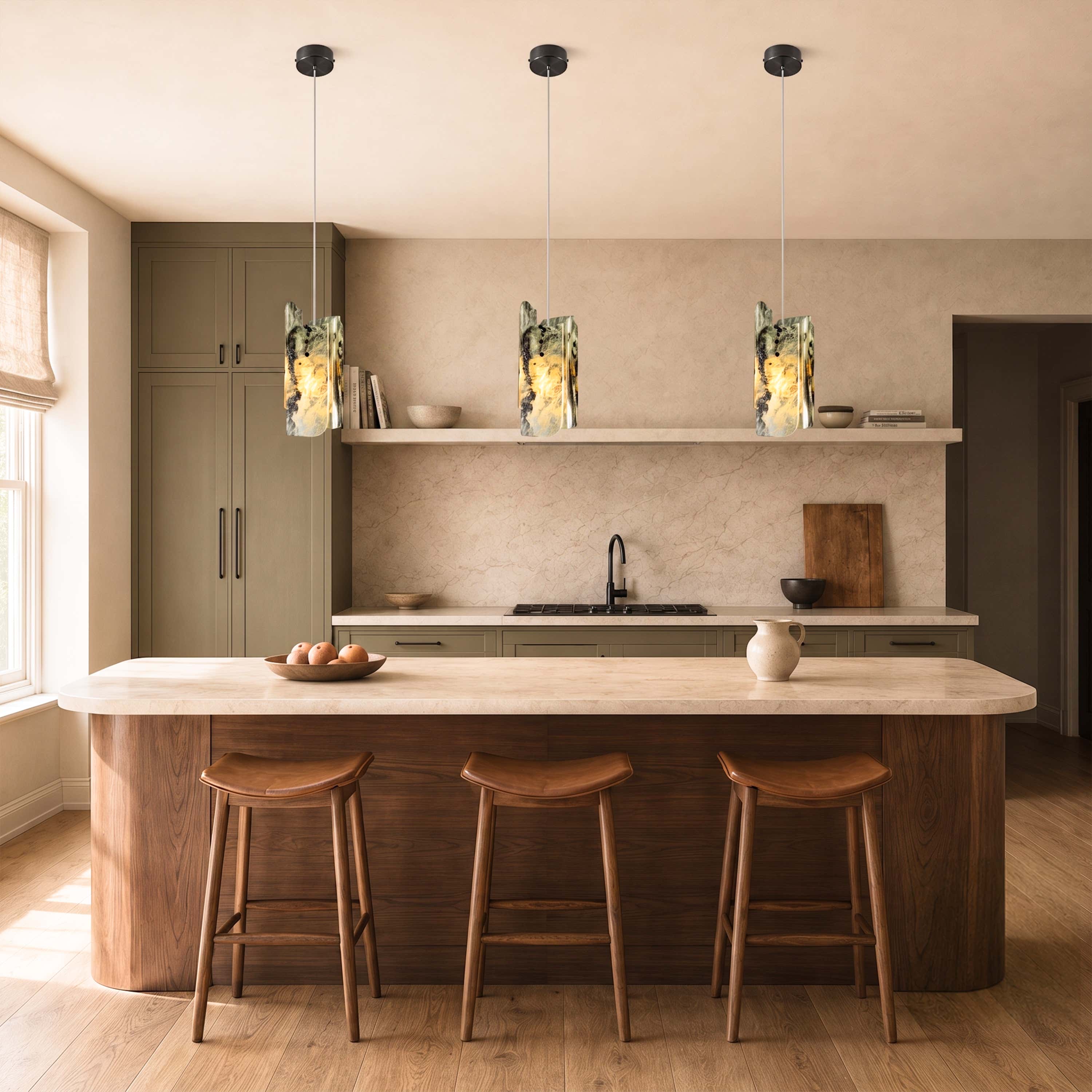Pietra Green Marble Oval Pendant Light 5.9"D