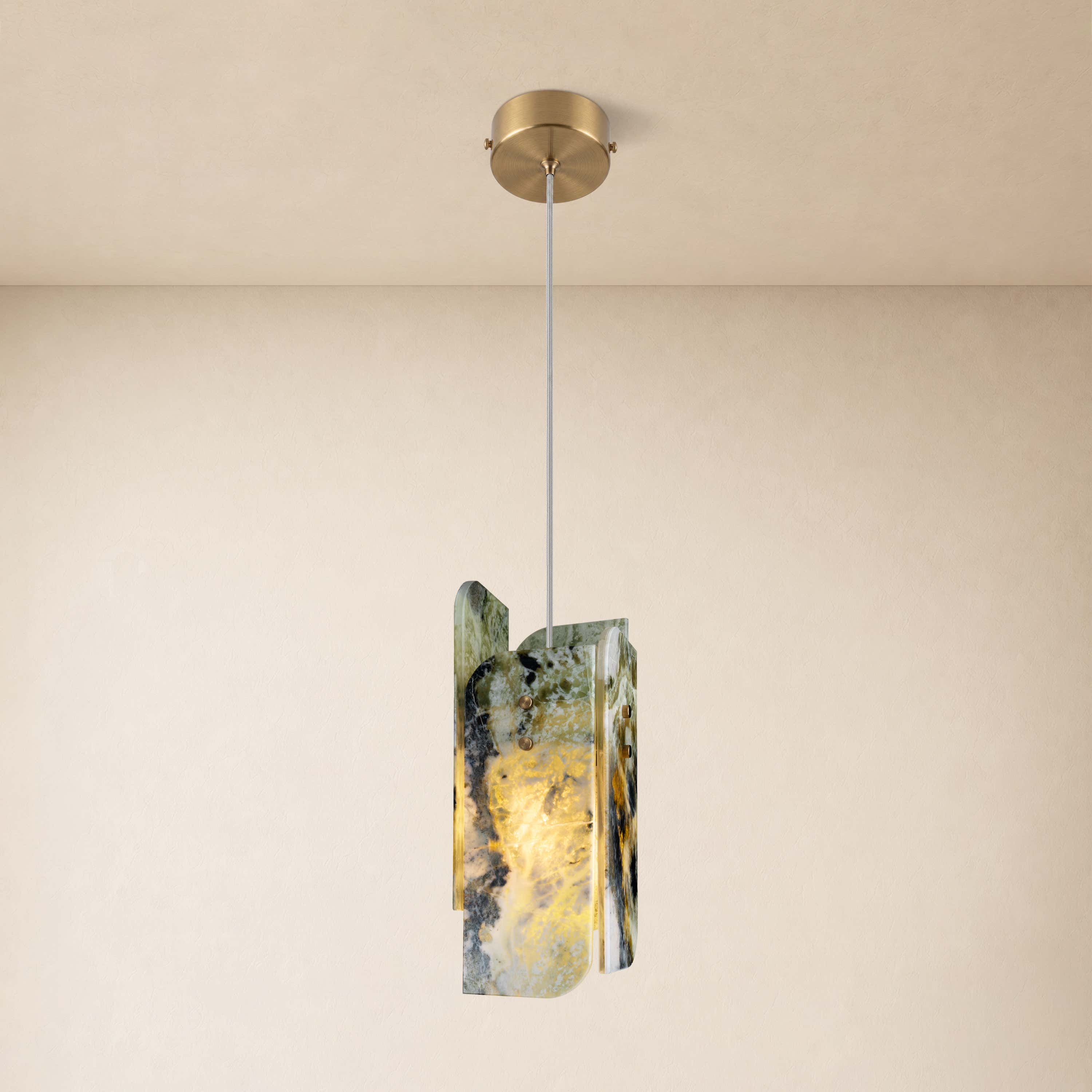 Pietra Green Marble Oval Pendant Light 5.9"D