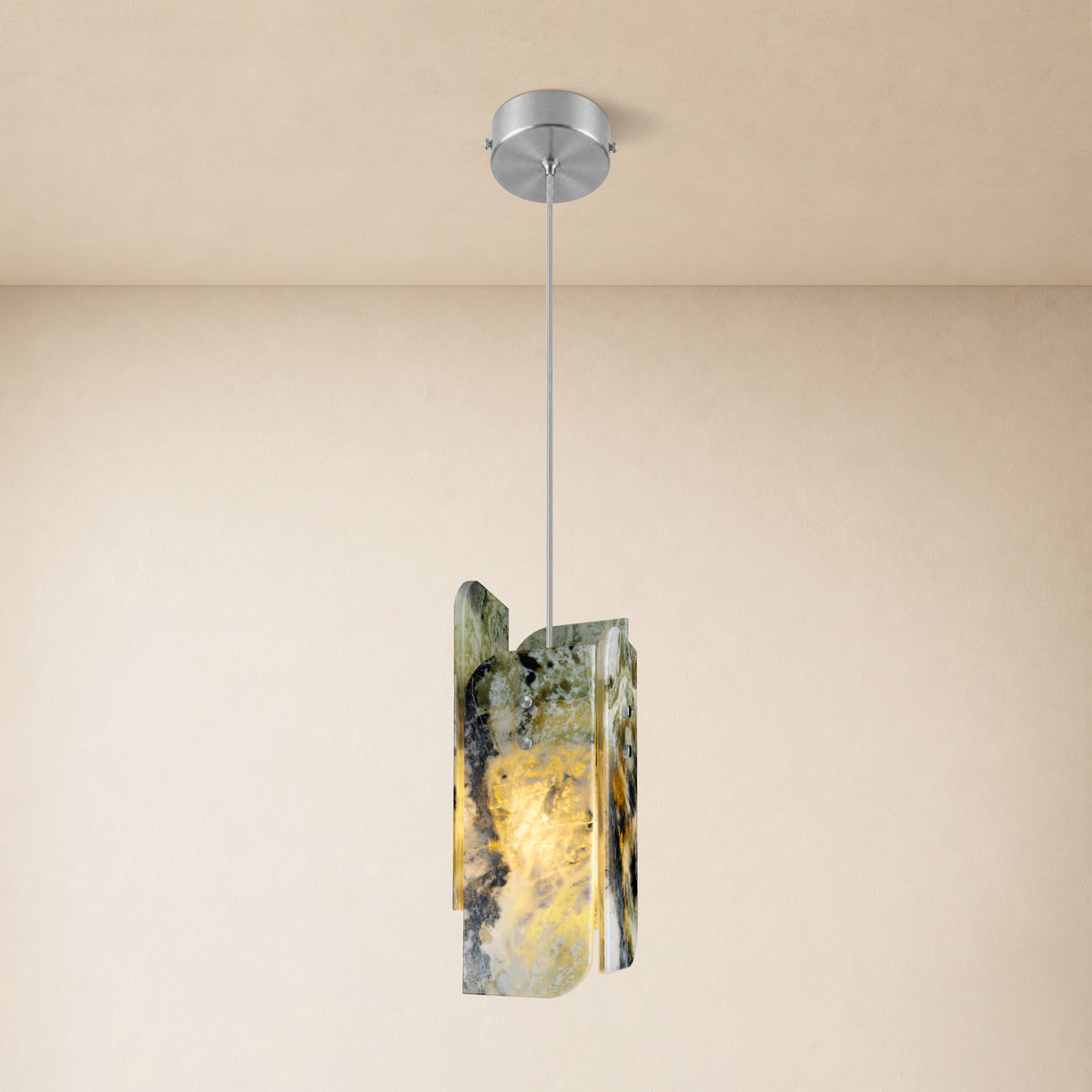 Pietra Green Marble Oval Pendant Light 5.9"D