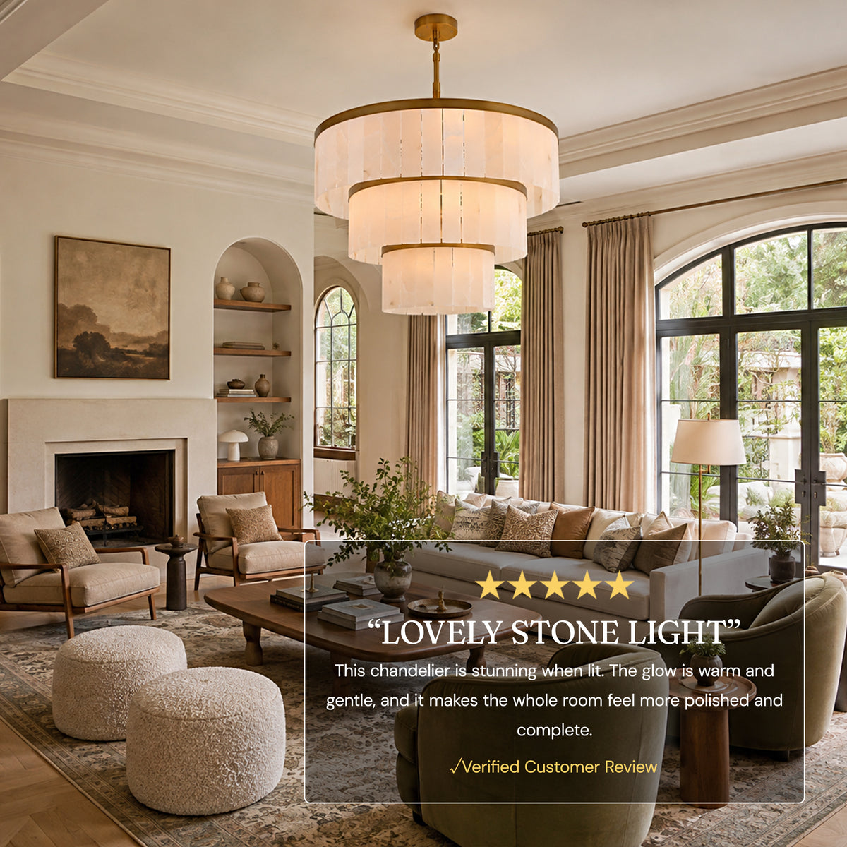 Celestia Alabaster Tiered Round Chandelier 60"D